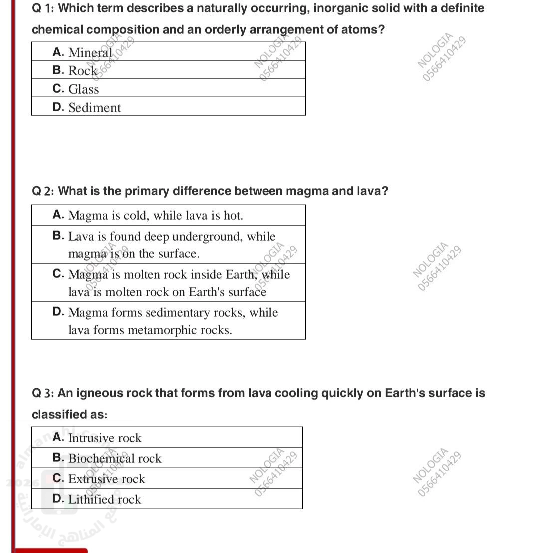 اختبار انسباير درس دورة المواد الأرضية غير محلول