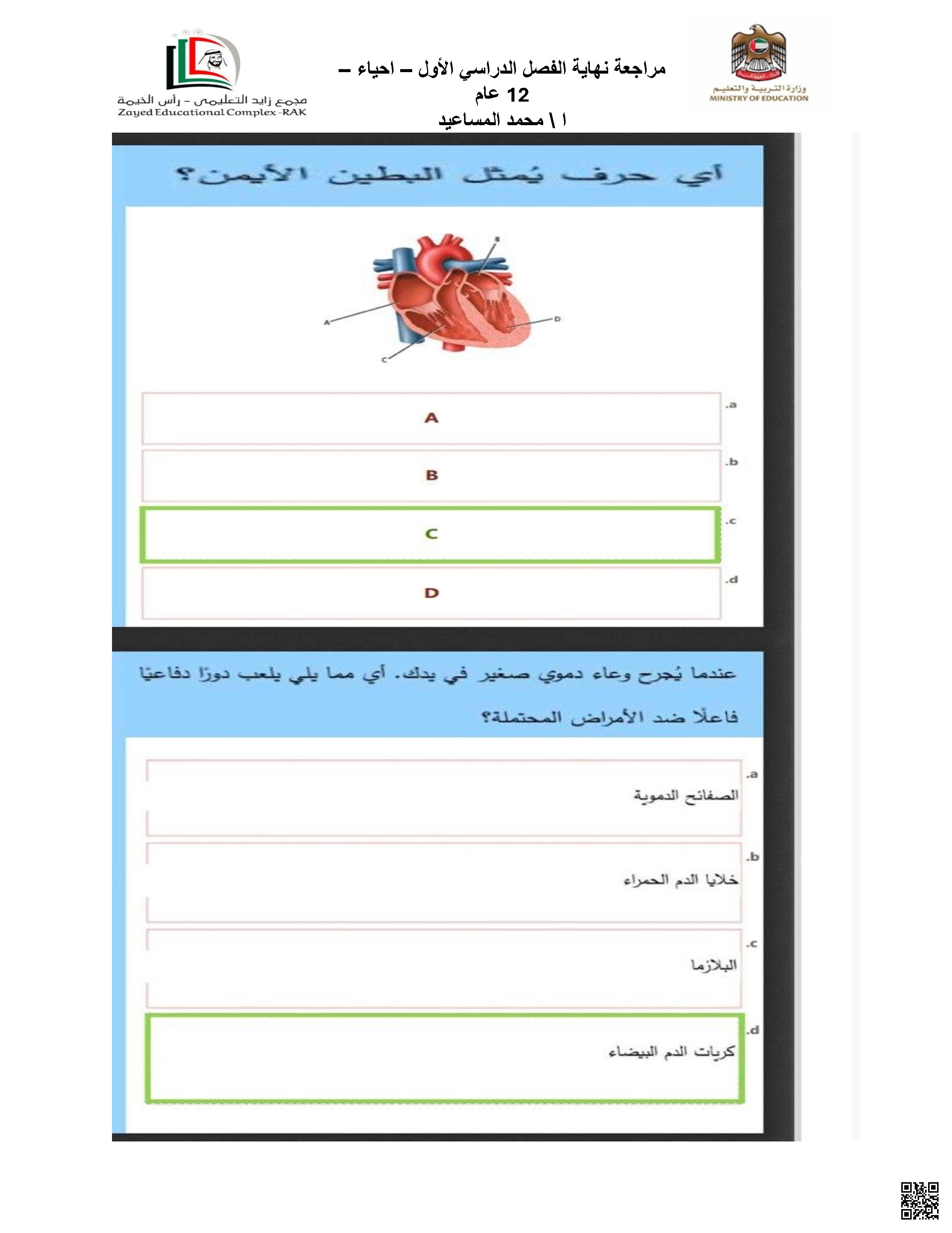 حل مراجعة نهاية الفصل منهج بريدج - علوم - الصف الصف الثاني عشر العام - الفصل الفصل الأول
