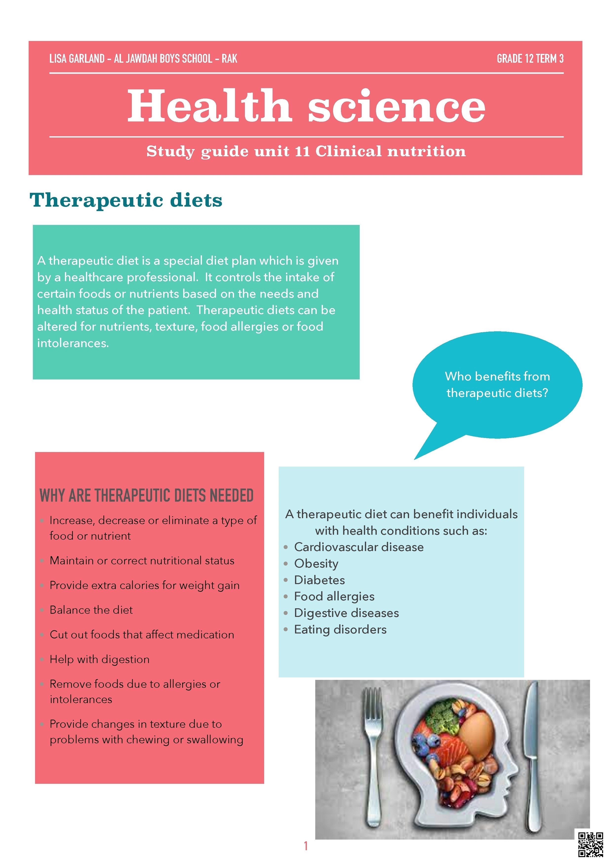 مذكرة الوحدة الحادية عشرة Clinical Nutrition - علوم صحية - الصف الصف الثاني عشر - الفصل الفصل الثالث