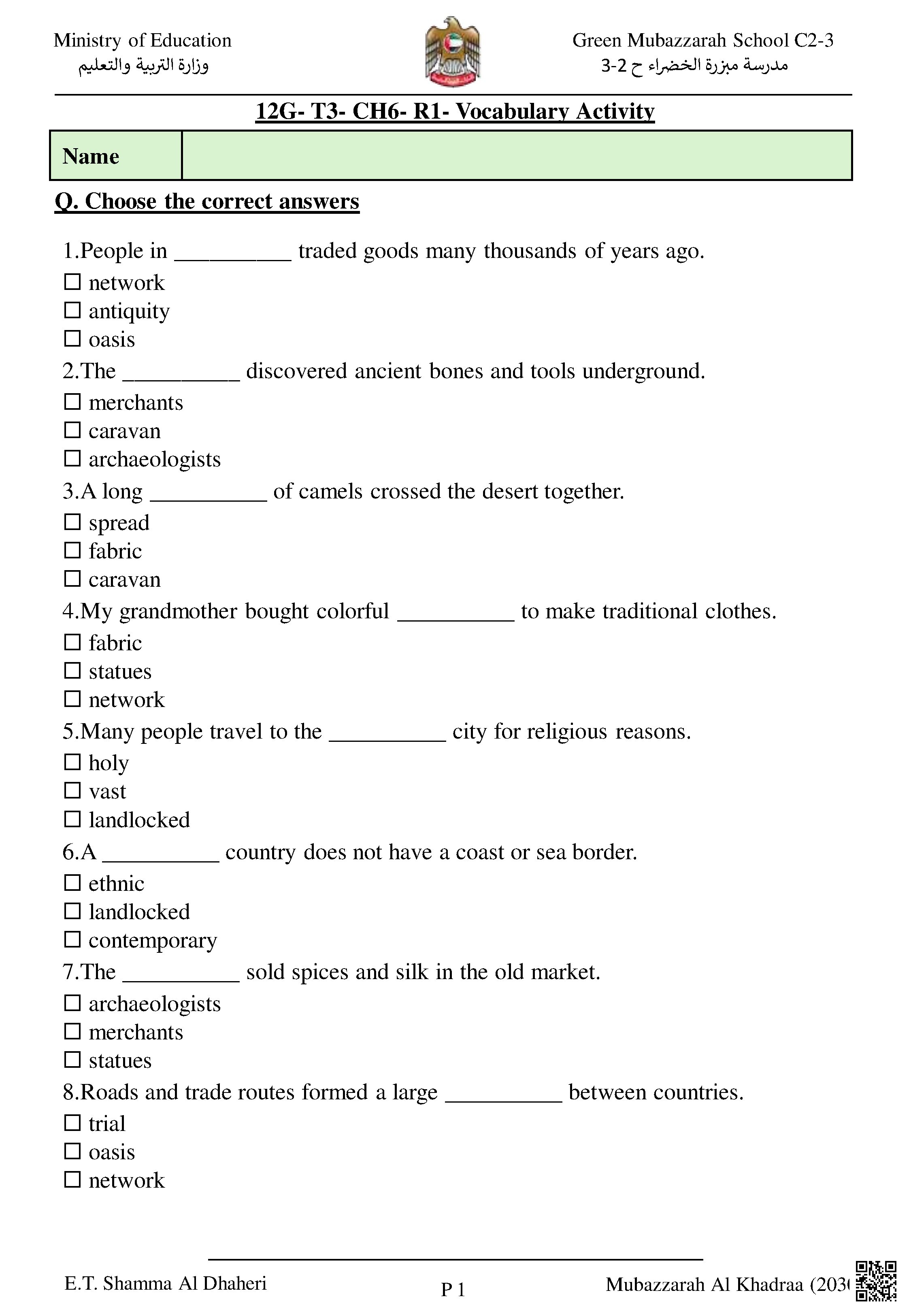 Vocabulary Activity