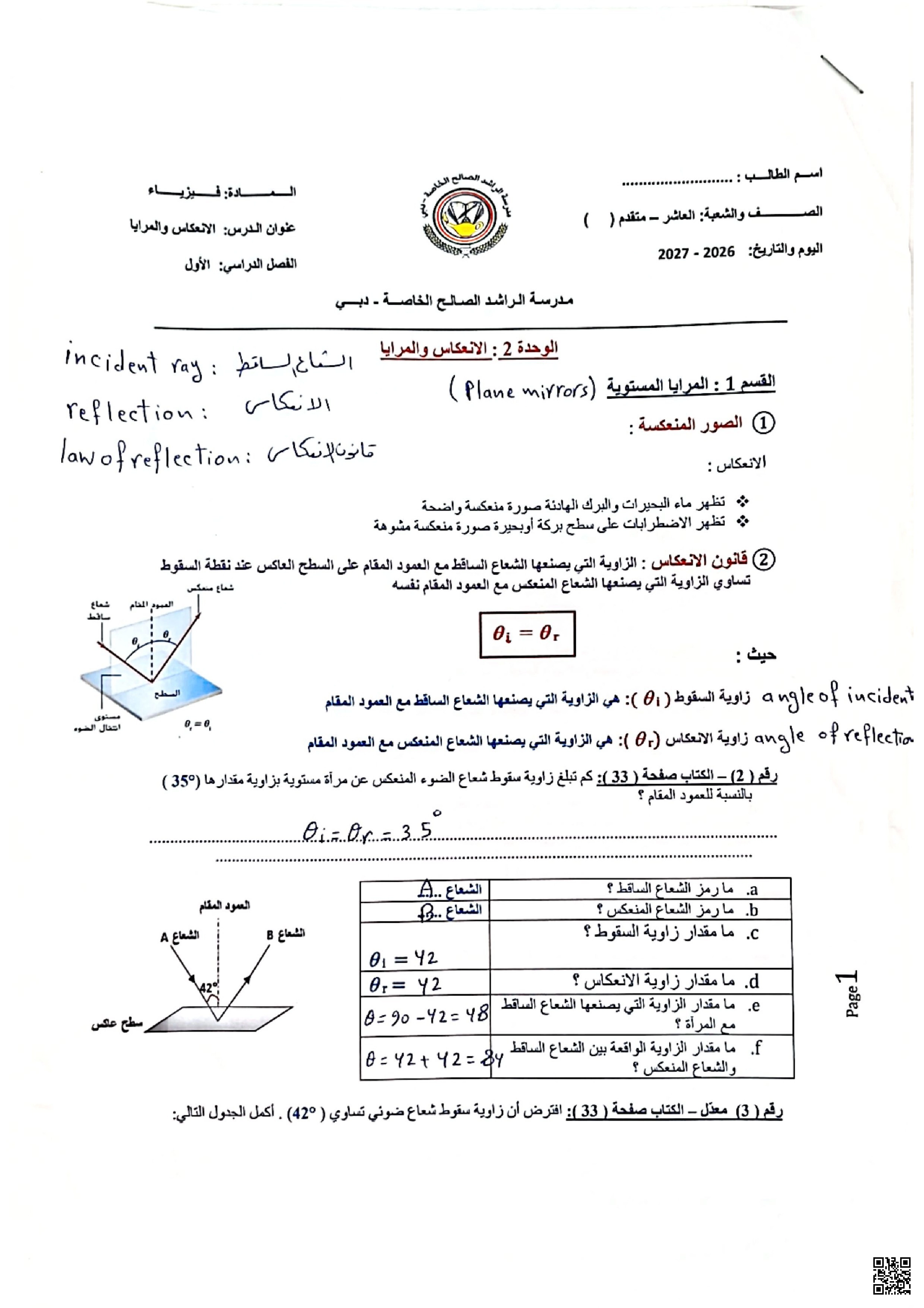 الانعكاس والمرايا