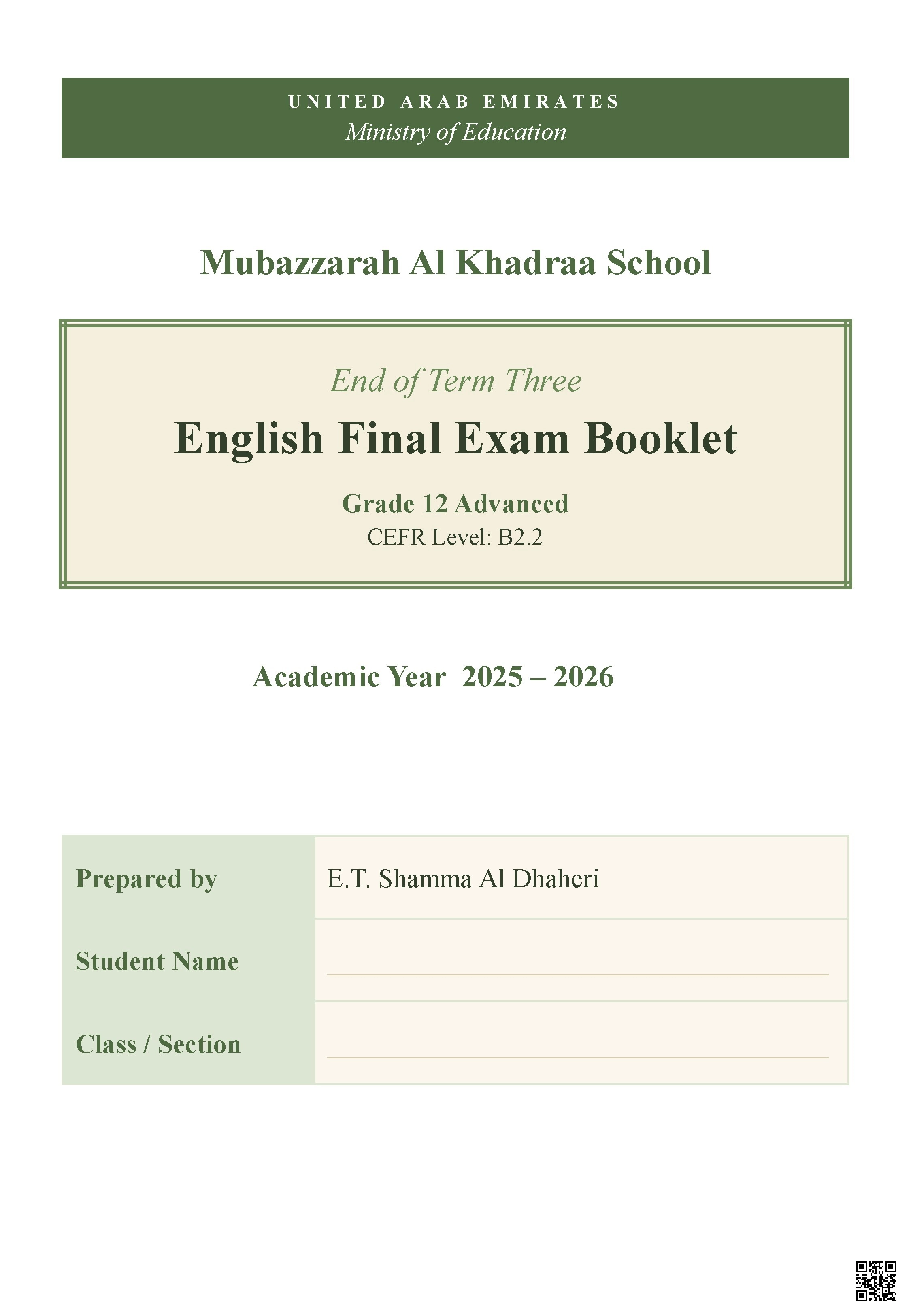 English Final Exam Booklet