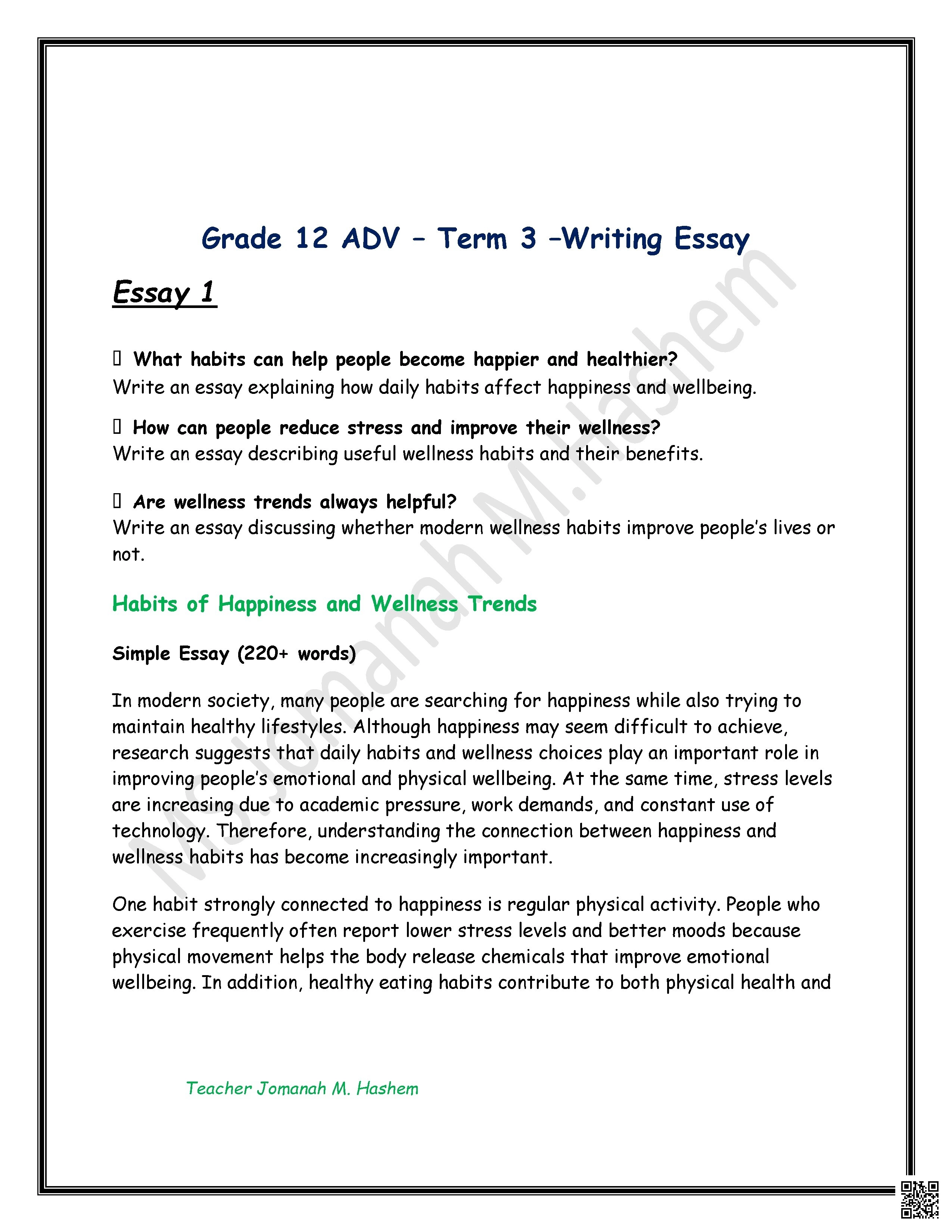 Writing Essay: Habits of Happiness and Wellness Trends