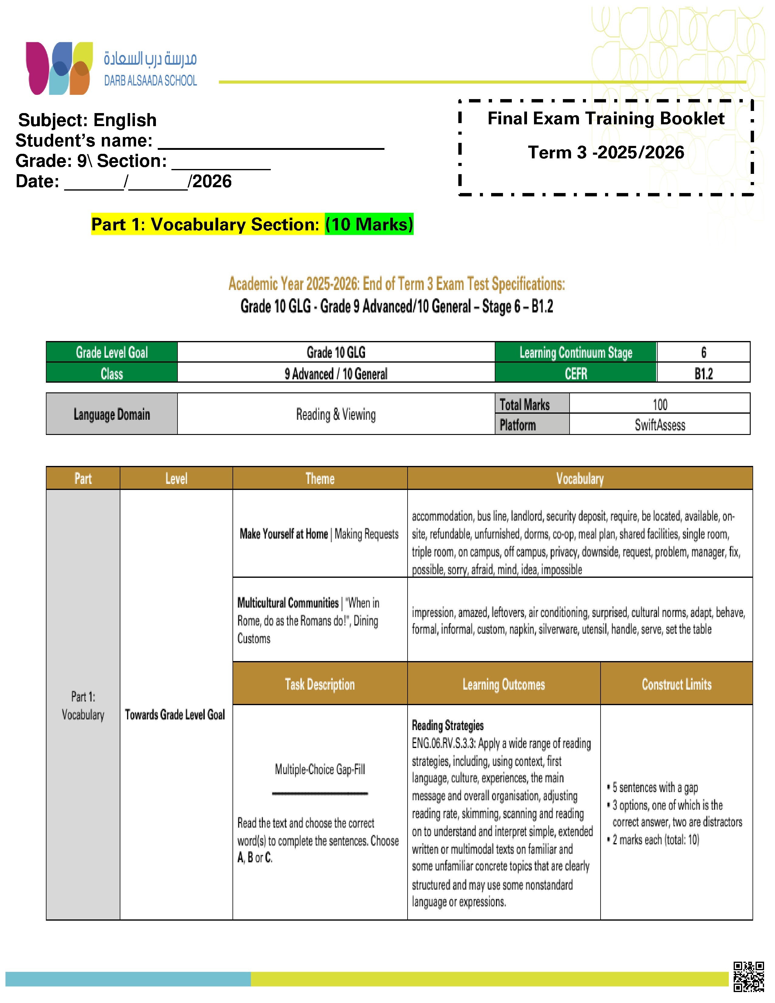 Final Exam Training Booklet
