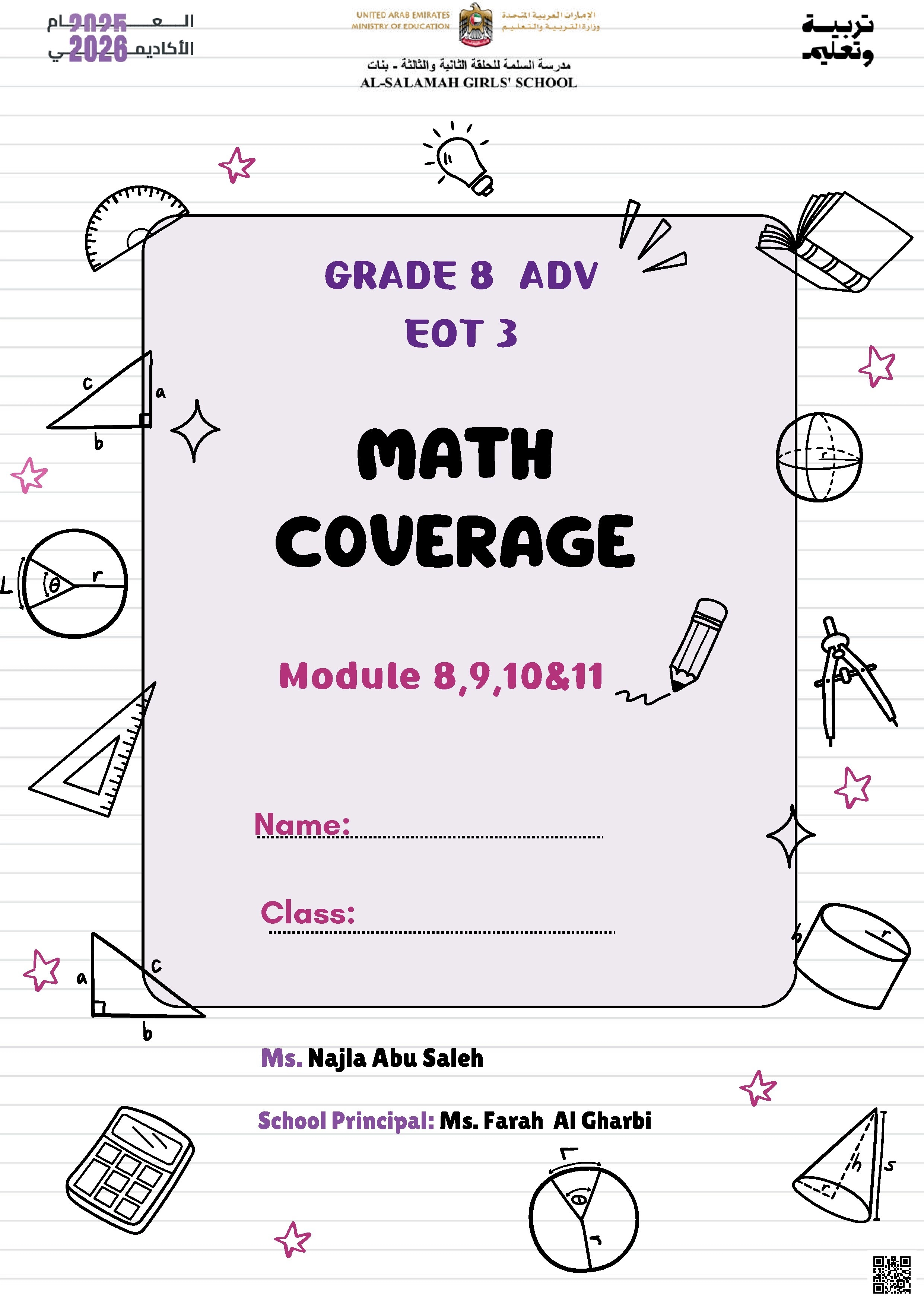 Math Coverage Module 8, 9, 10  and  11
