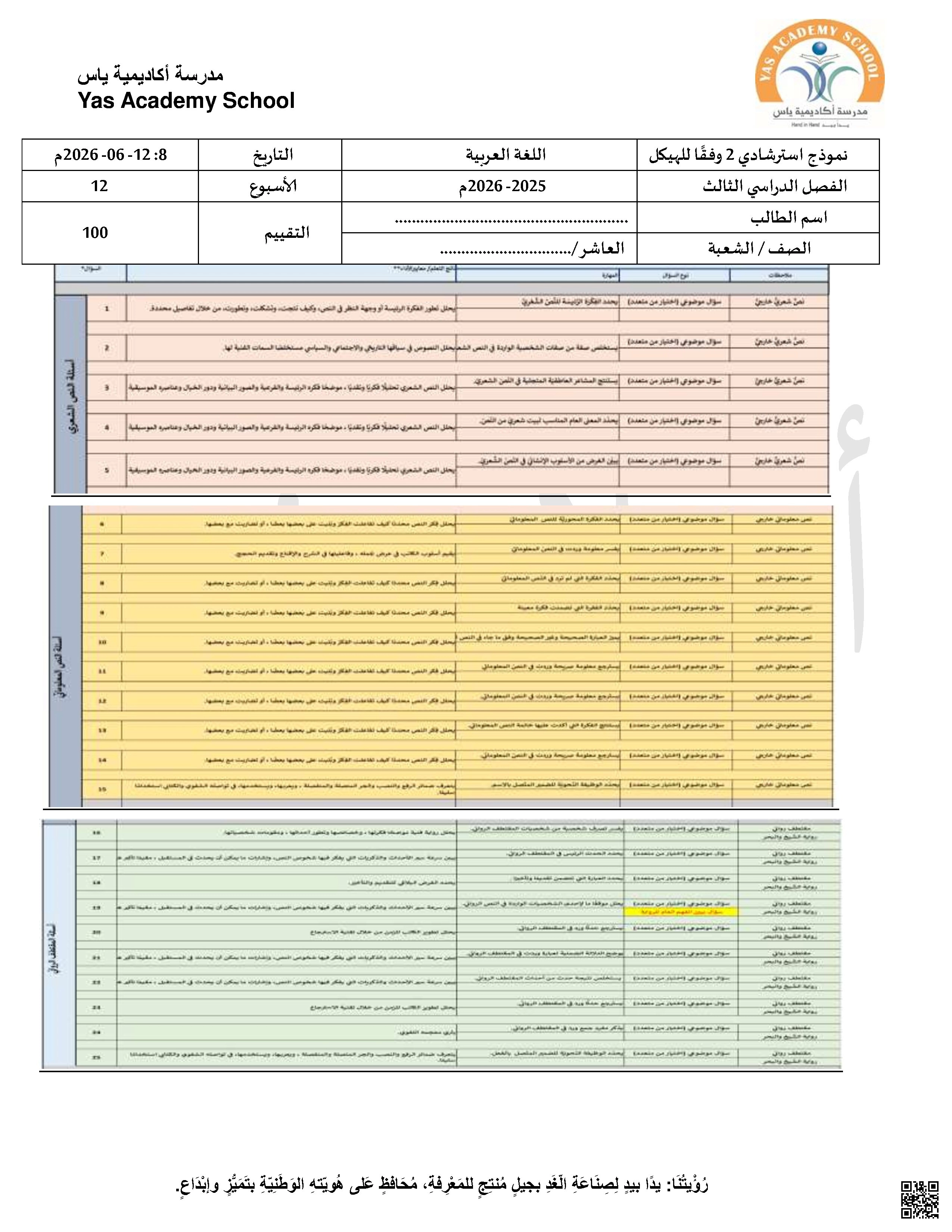 نموذج استرشادي ثاني وفق الهيكل