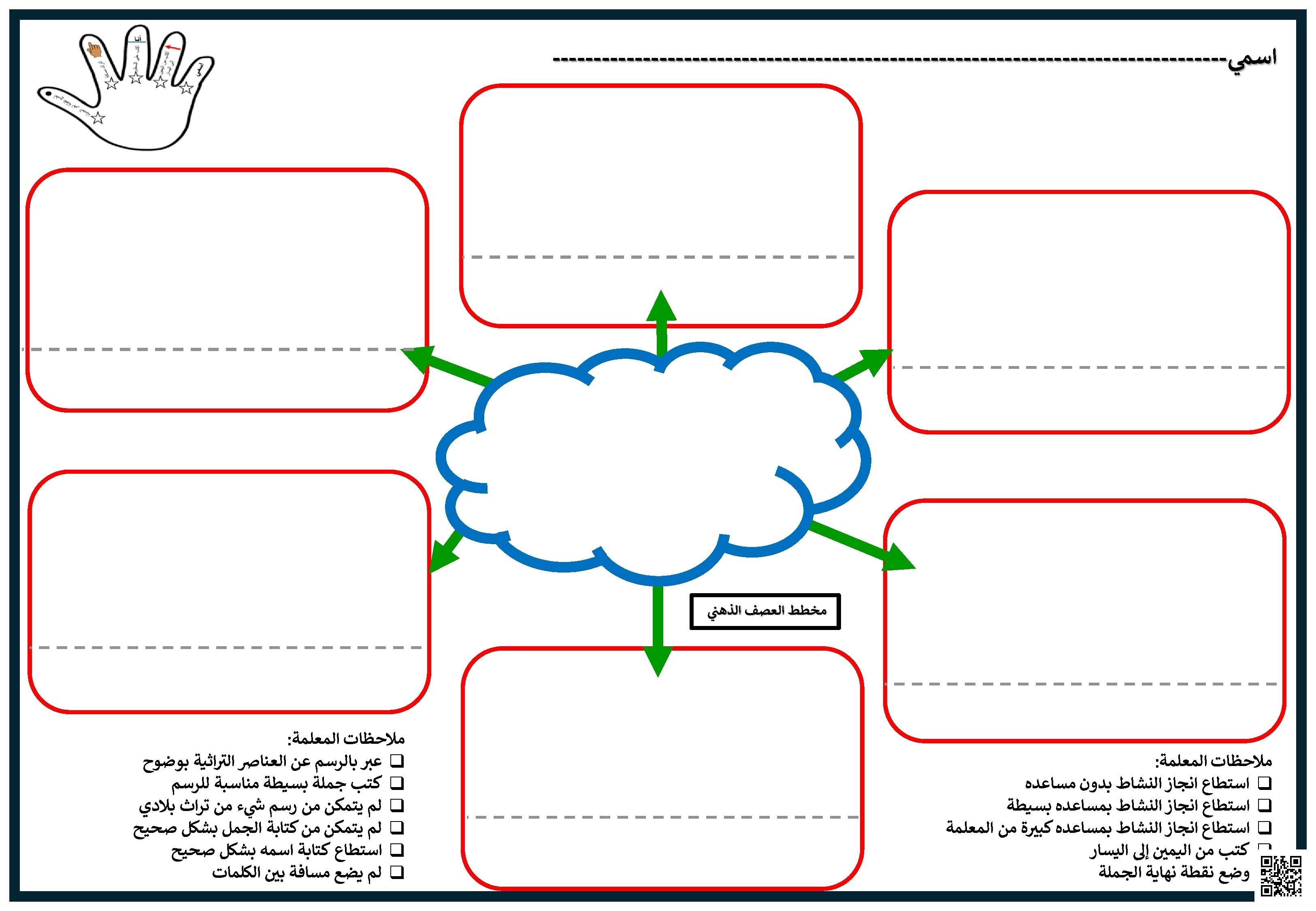ورقة عمل مخطط العصف الذهني