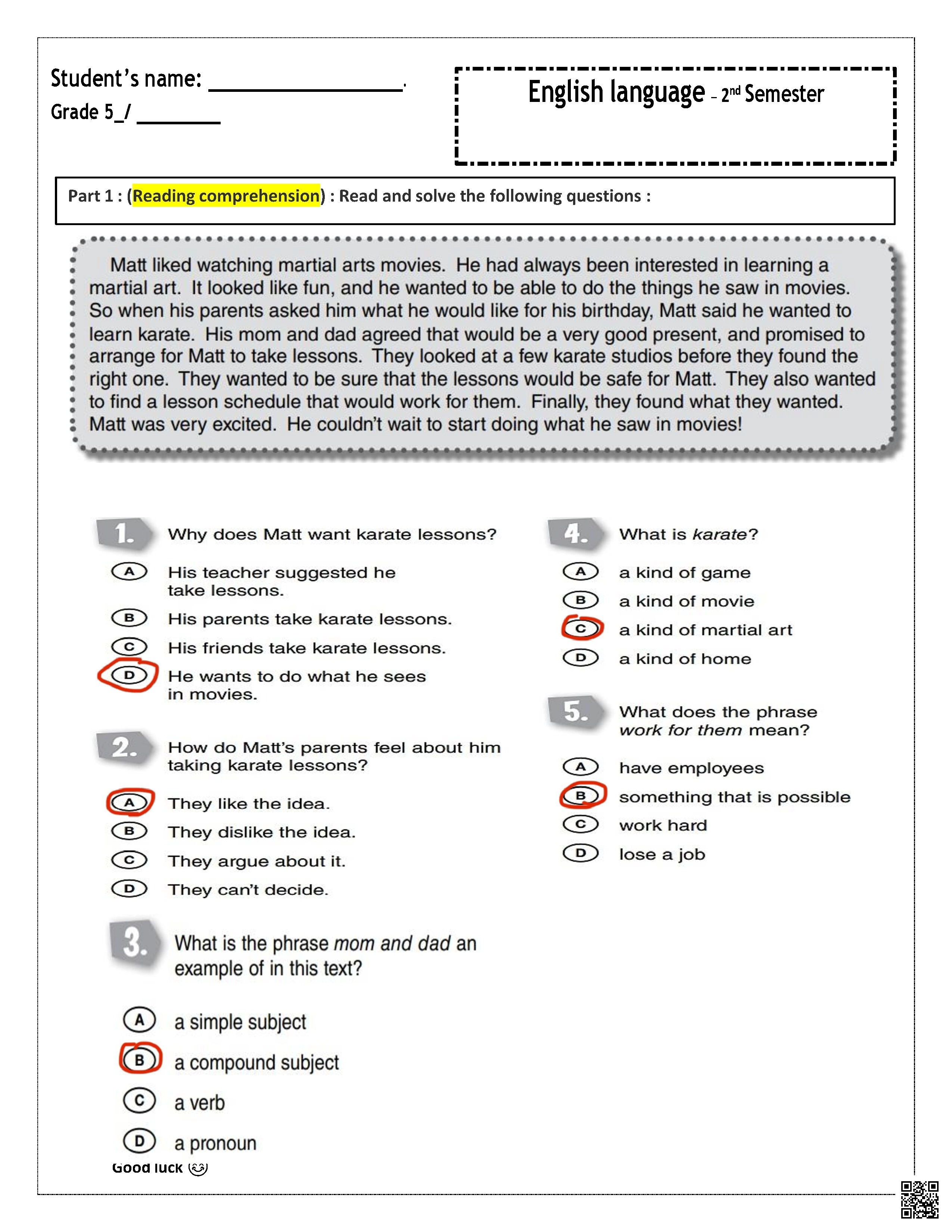 حل مراجعة نهائية على دروس الهيكل - لغة انجليزية - الصف الصف الخامس - الفصل الفصل الثاني