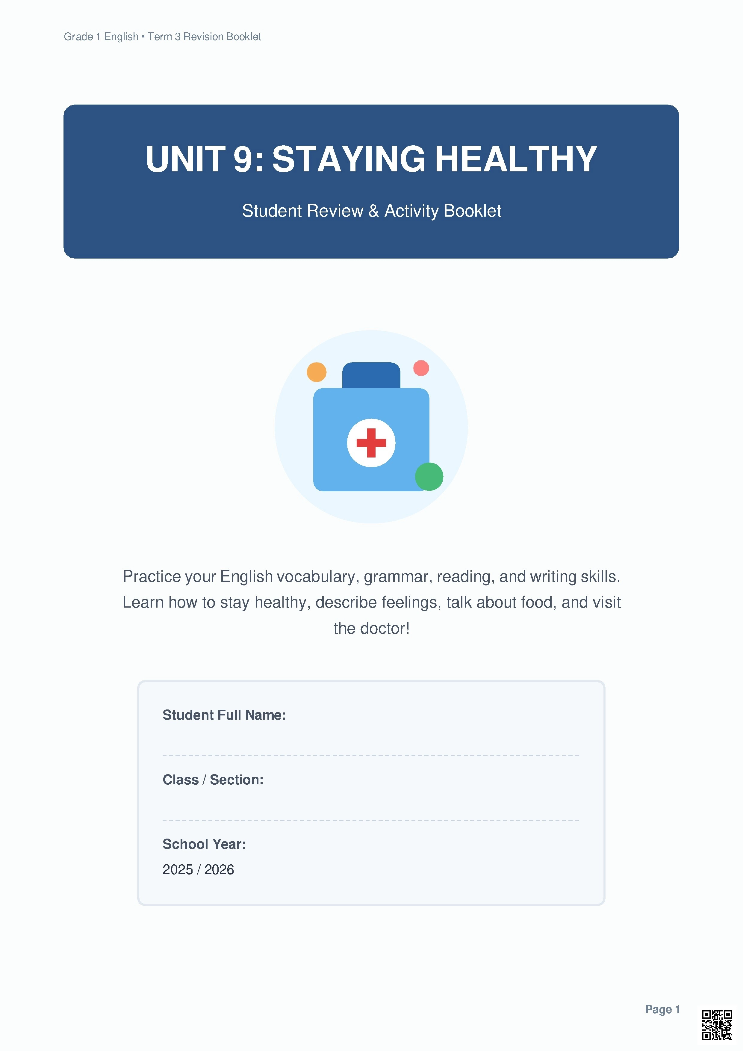 Unit 9: Staying Healthy - Student Review and Activity Booklet