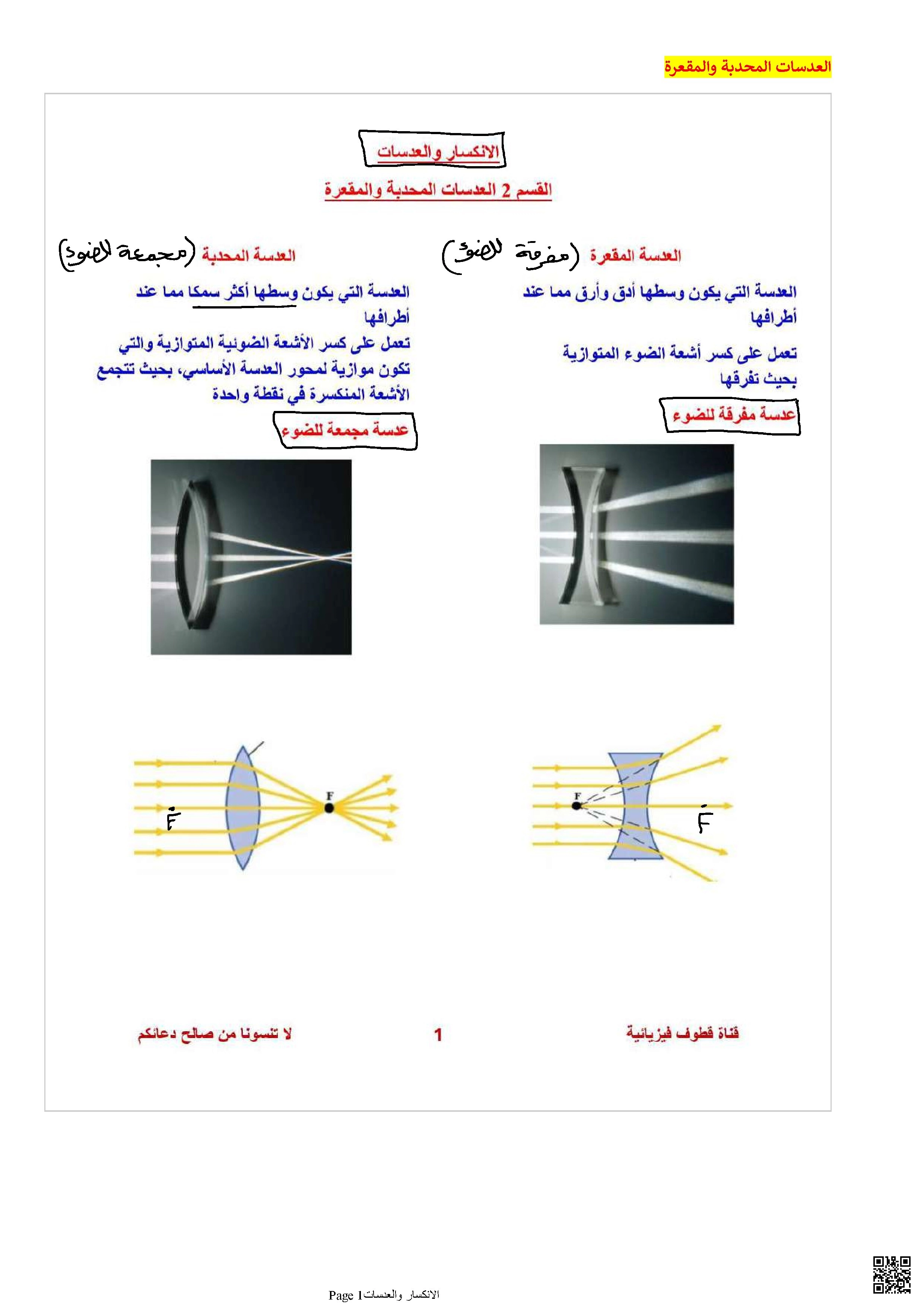الانكسار والعدسات