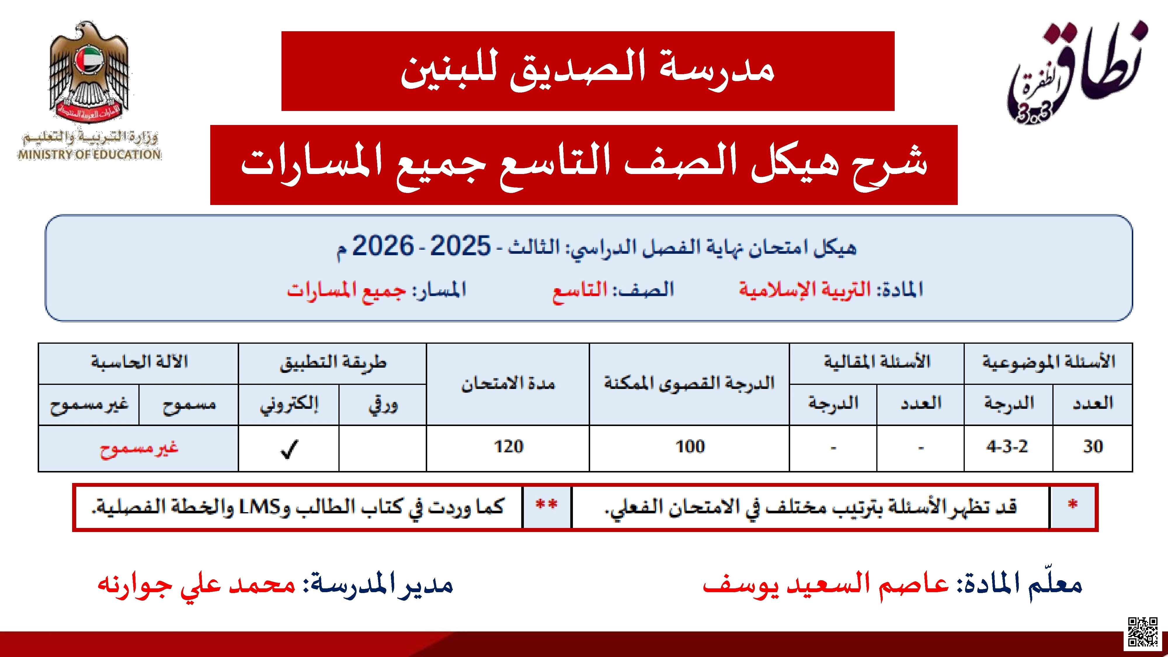 شرح هيكل الصف التاسع جميع المسارات