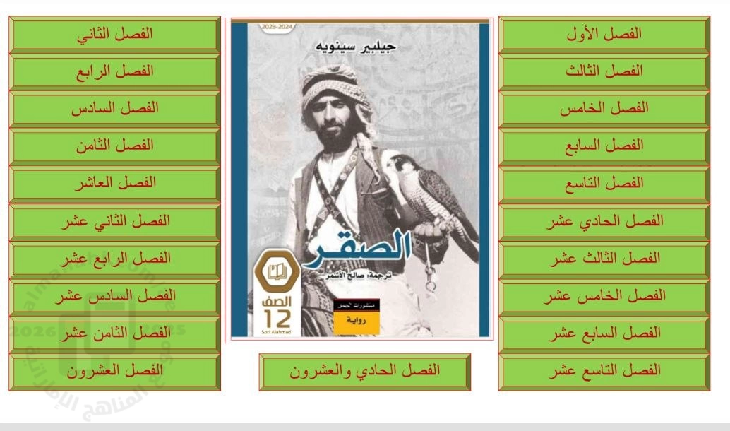 عرض بوربوينت حل وملخص أسئلة جميع فصول رواية الصقر