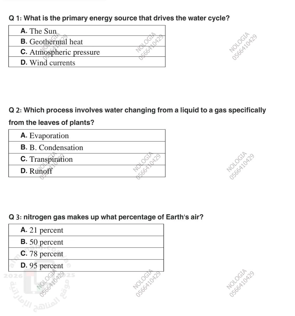 اختبار الدرس الثاني Cycles of Matter in Ecosystems من الوحدة الثانية منهج انسباير