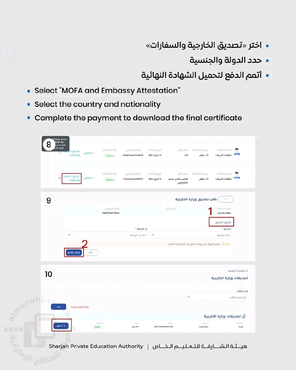 دليل خطوات إصدار وتصديق شهادة دراسية إلكترونيًا عبر منصة دليل (Daleel) التابعة لهيئة الشارقة للتعليم الخاص