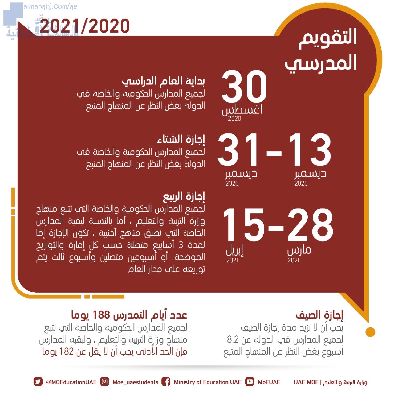 التقويم المدرسي مواعيد إجازة الشتاء وإجازة الربيع وإجازة الصيف لجميع مدارس الدولة أخبار الدوام الفصل الأول 2020 2021 المناهج الإماراتية
