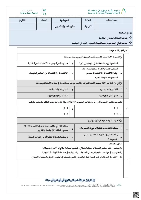 تطور الجدول الدوري