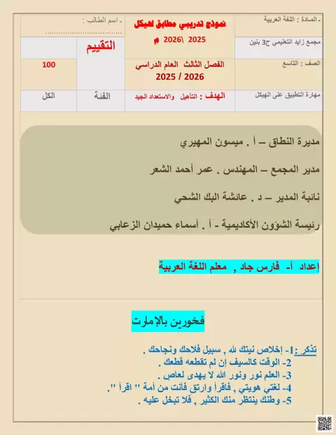 نموذج تدريبي مطابق لهيكل