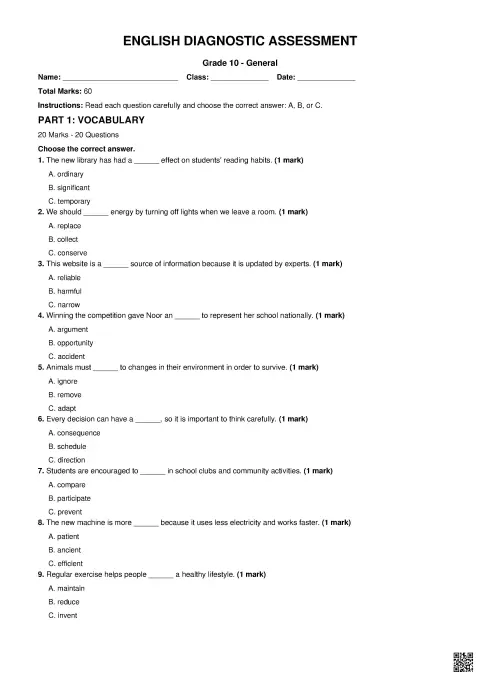 English Diagnostic Assessment