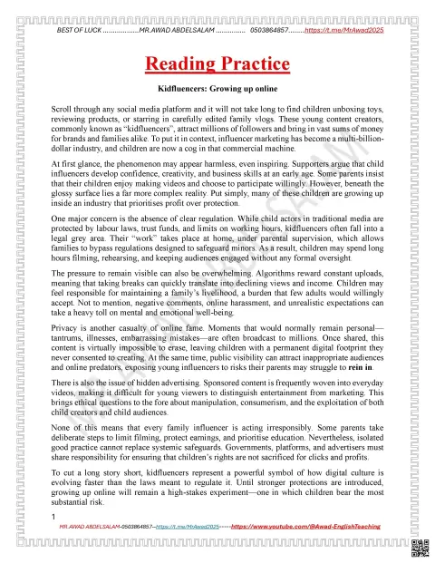 Reading Practice: Kidfluencers: Growing up online