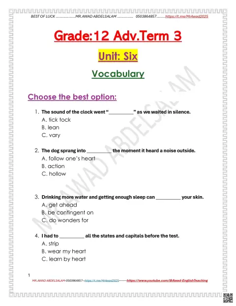 Unit Six Vocabulary Exercises