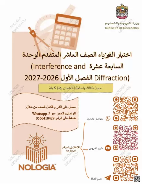 اختبار الوحدة السابعة عشرة Interference and Diffraction