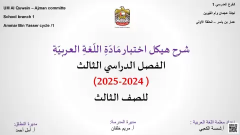 شرح هيكل اختبار مادة اللغة العربية