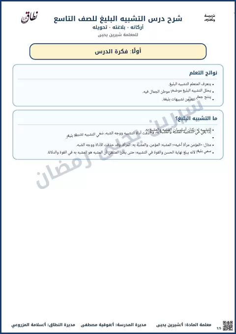 شرح درس التشبيه البليغ