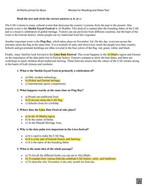 Review for Reading and Maze Test