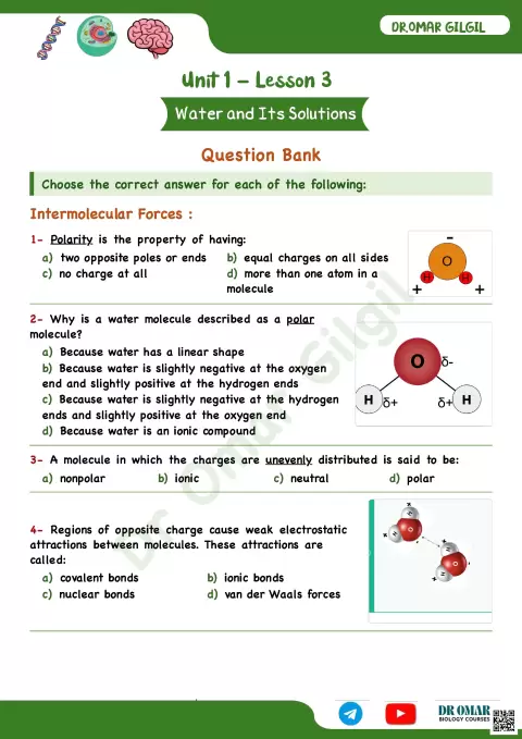 Unit 1 Lesson 3 Water and Its Solutions Question Bank