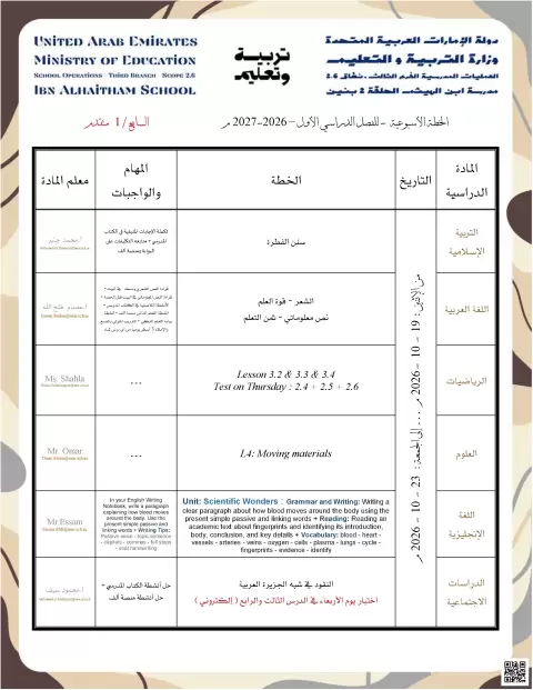 الخطة الأسبوعية