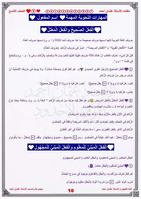 المهارات النحوية المهمة: اسم المفعول والفعل الصحيح والمعتل
