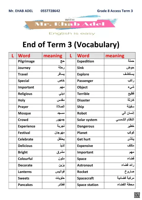 End of Term 3 Vocabulary