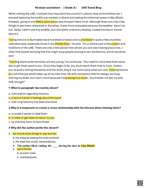 Revision worksheet - UAE Travel Blog