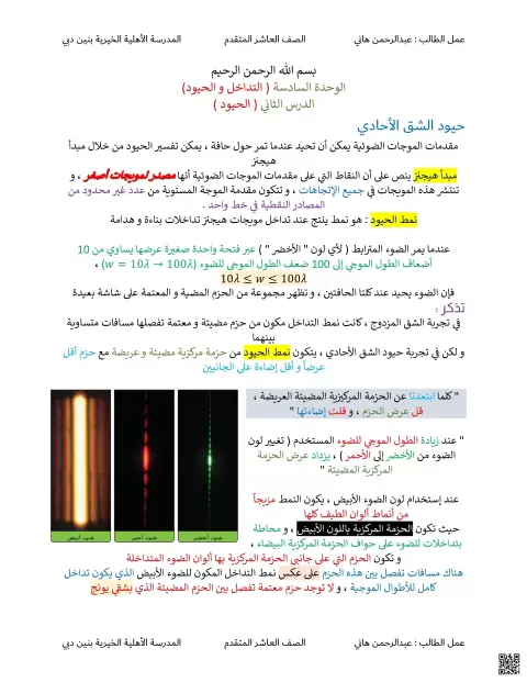 شرح التداخل والحيود