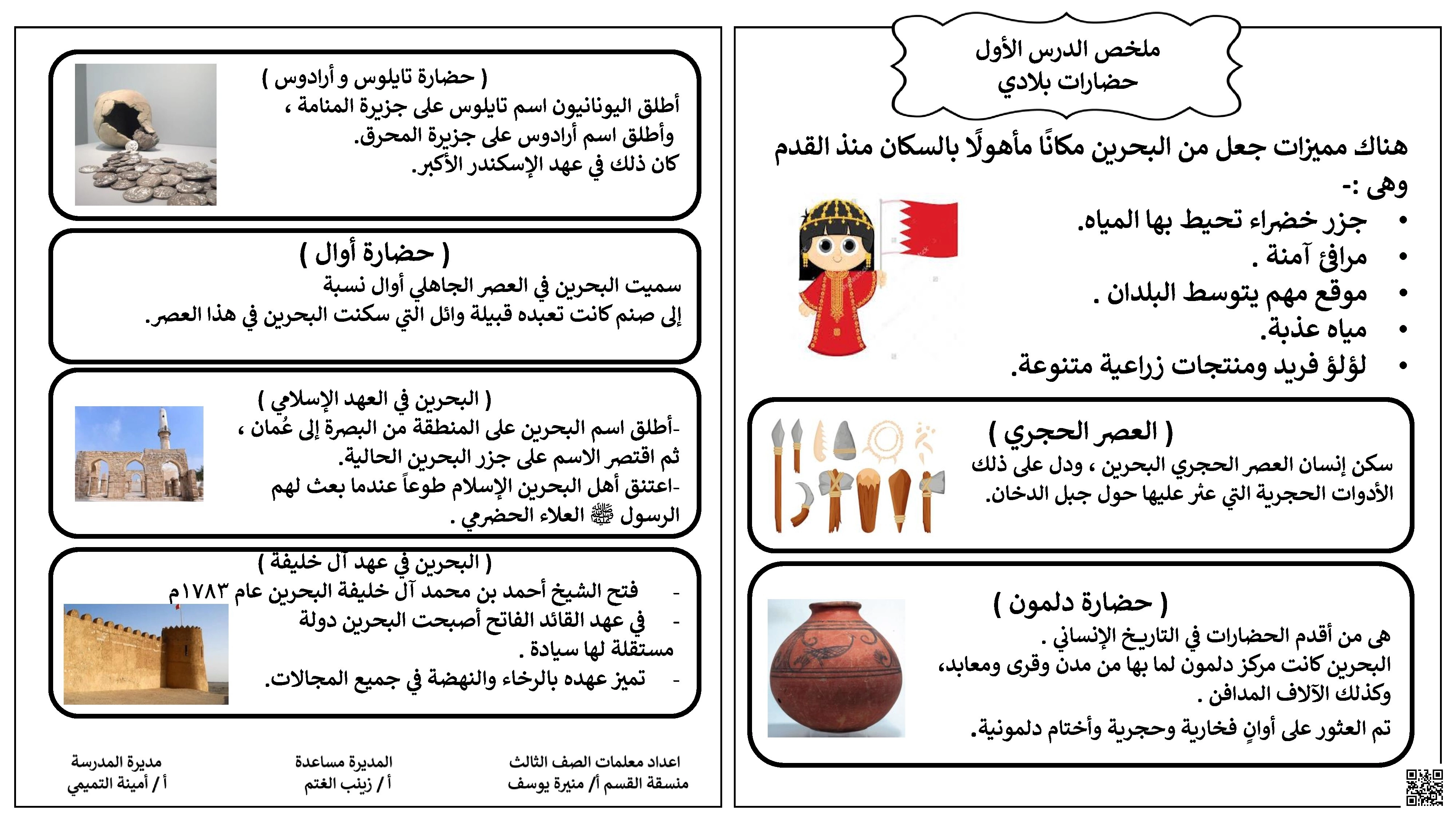 ملخص وتدريبات الدرس الأول حضارات بلادي