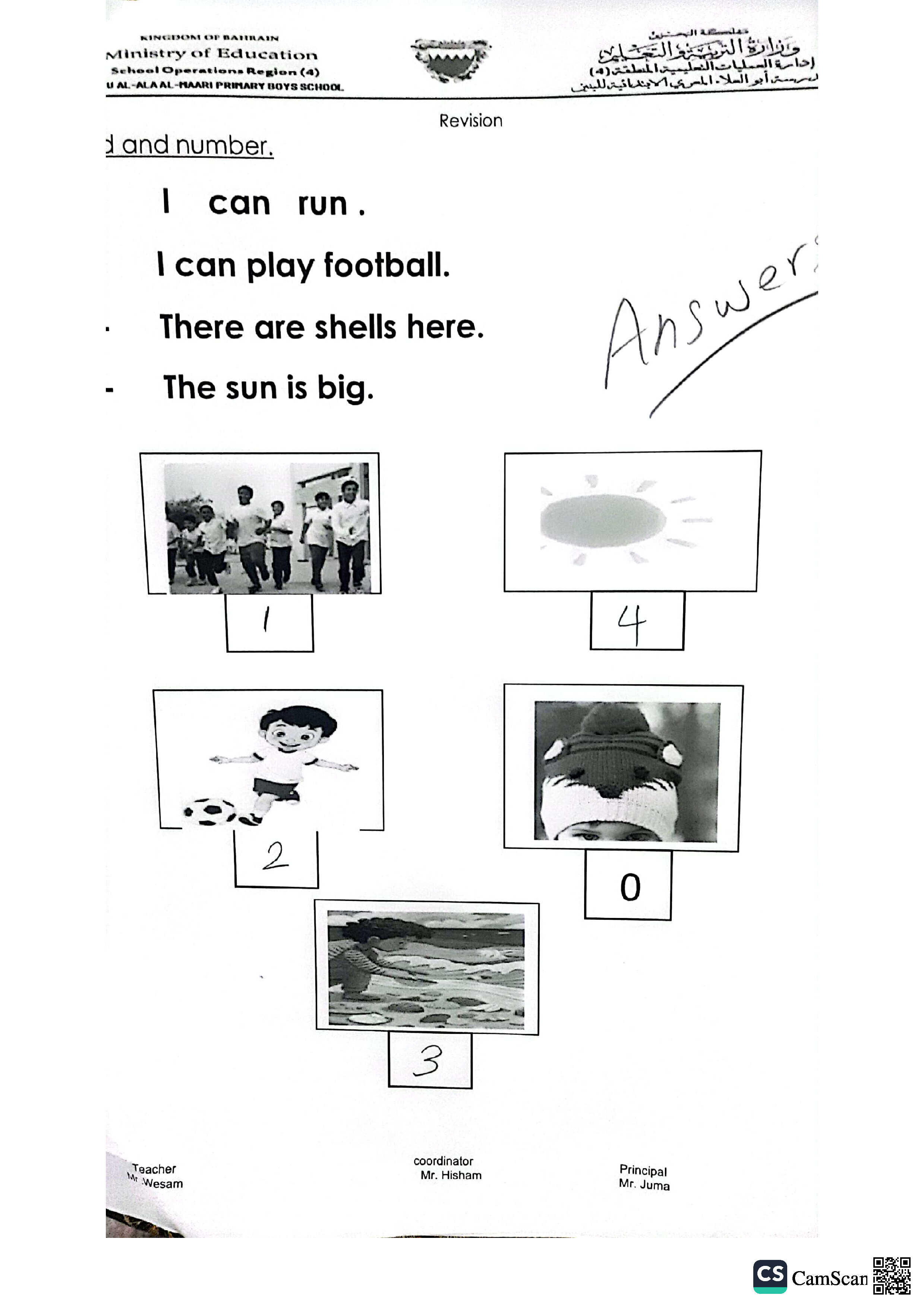 أنشطة مراجعة اللغة الانجليزية - لغة انجليزية - الصف الصف الأول - الفصل الفصل الثاني