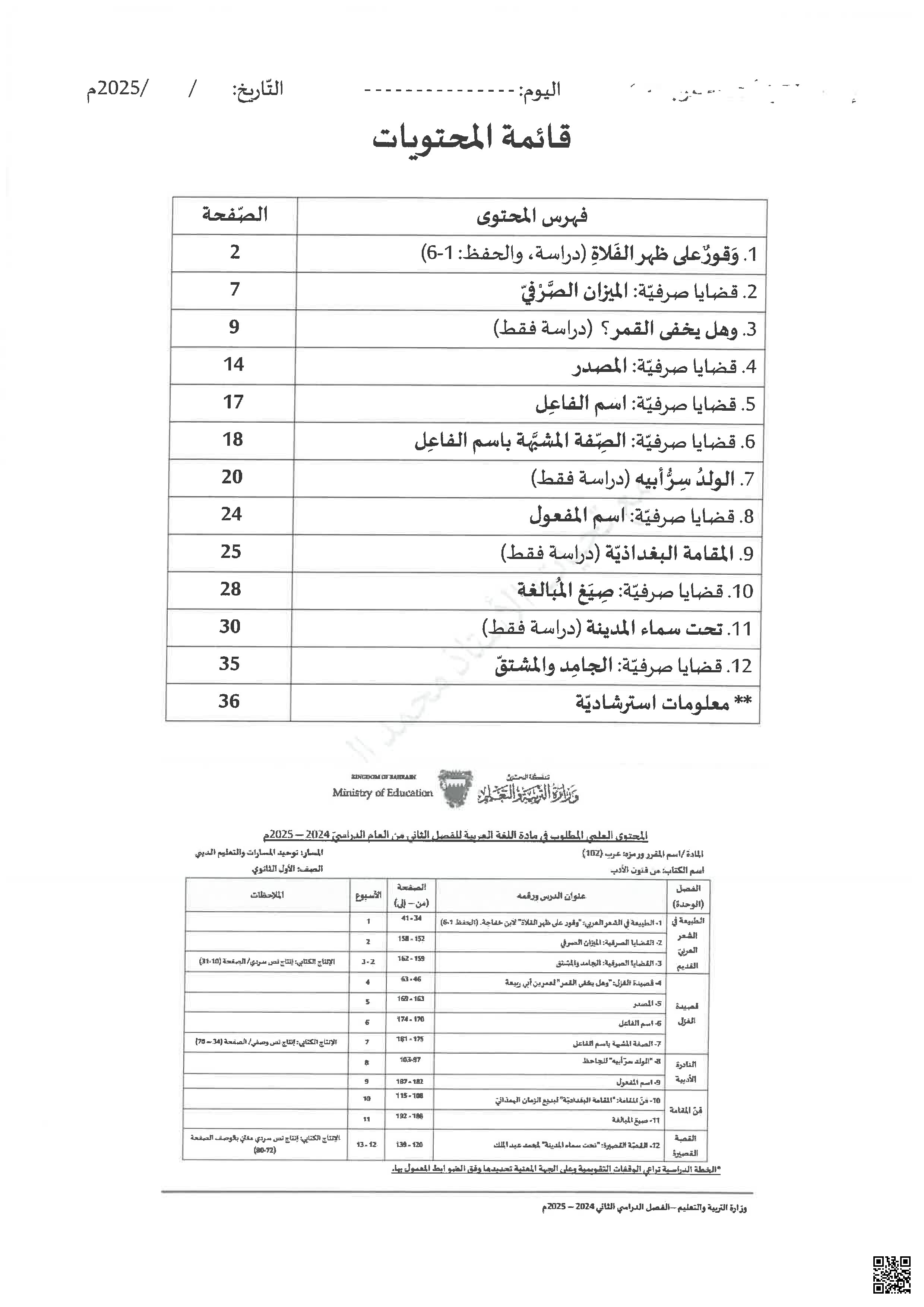 ملخص دروس القراءة مقرر عرب 102 - لغة عربية - الصف الصف الأول الثانوي - الفصل الفصل الثاني