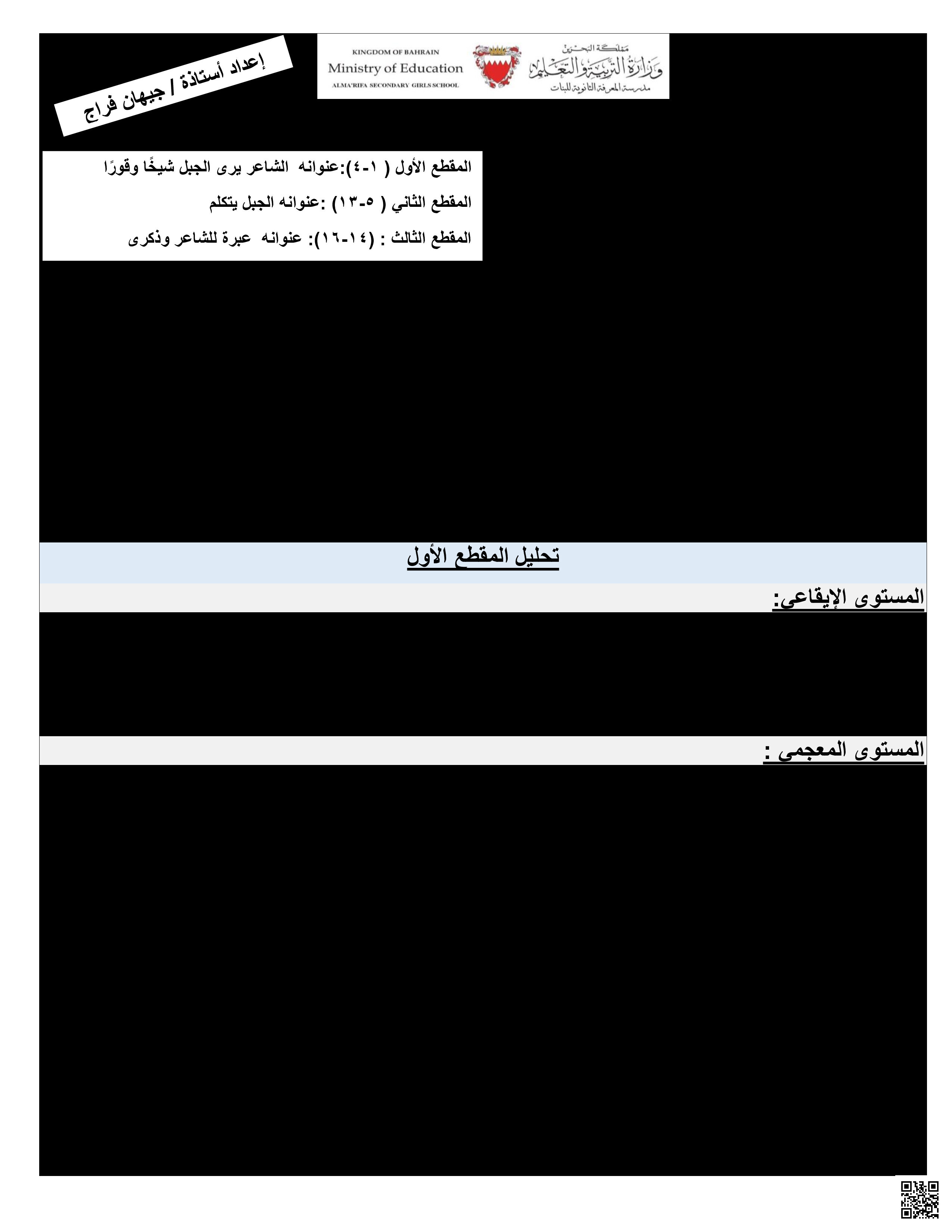ملخص و شرح وقور على ظهر الفلاة - لغة عربية - الصف الصف الأول الثانوي - الفصل الفصل الثاني