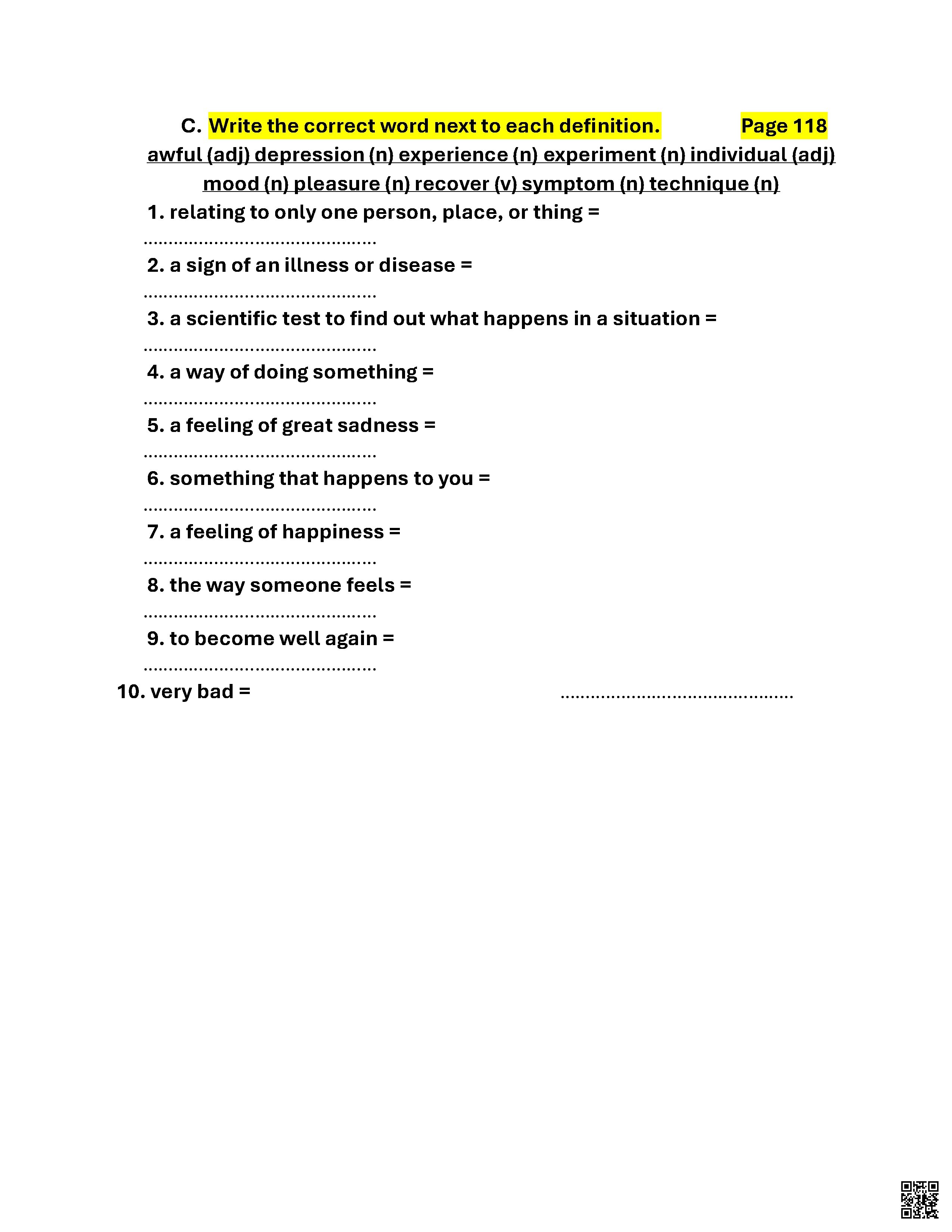  مفردات الوحدة السادسة الدرس الثالث تعريفات ومصطلحات - لغة انجليزية - الصف الصف الأول الثانوي - الفصل الفصل الثاني