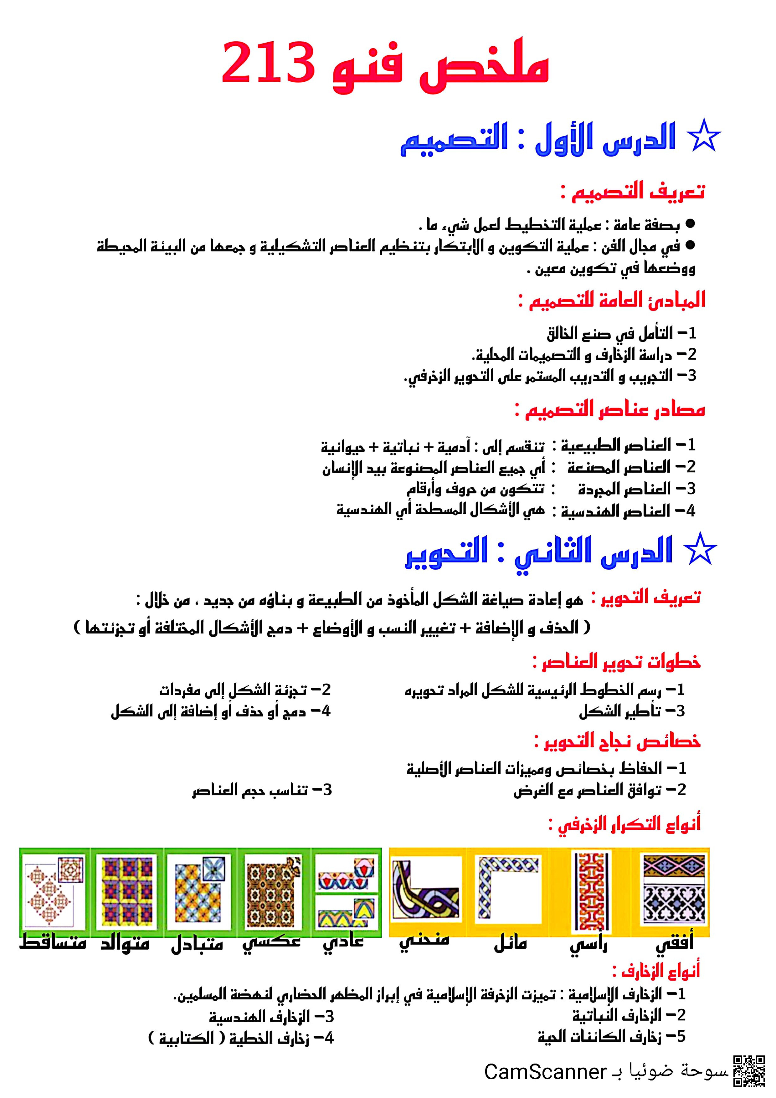 ملخص مقرر فن 213 - تصميم - الصف الصف الثالث الثانوي - الفصل الفصل الثاني