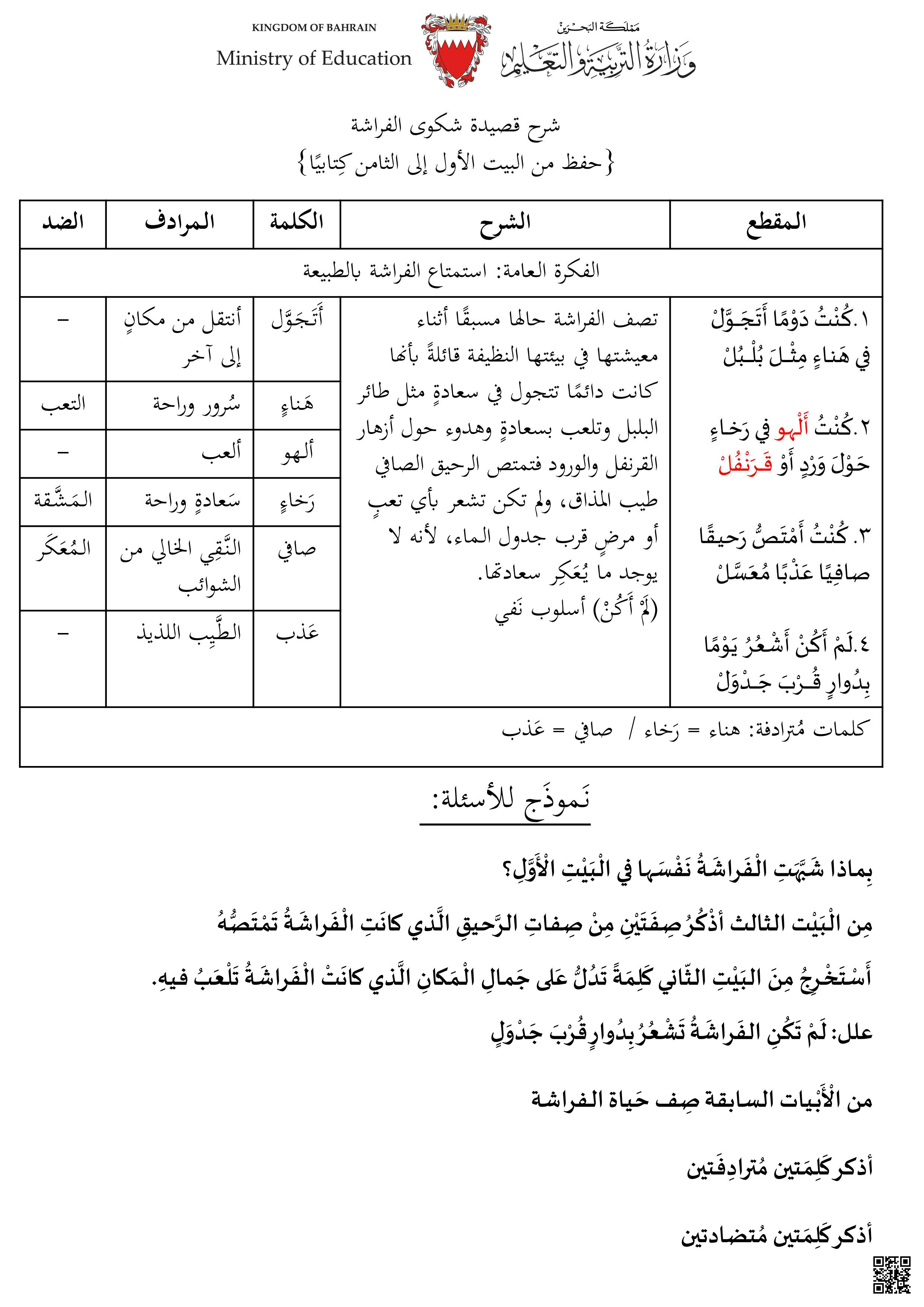 مراجعة قصائد الثالث كاملة - لغة عربية - الصف الصف الثالث - الفصل الفصل الثاني