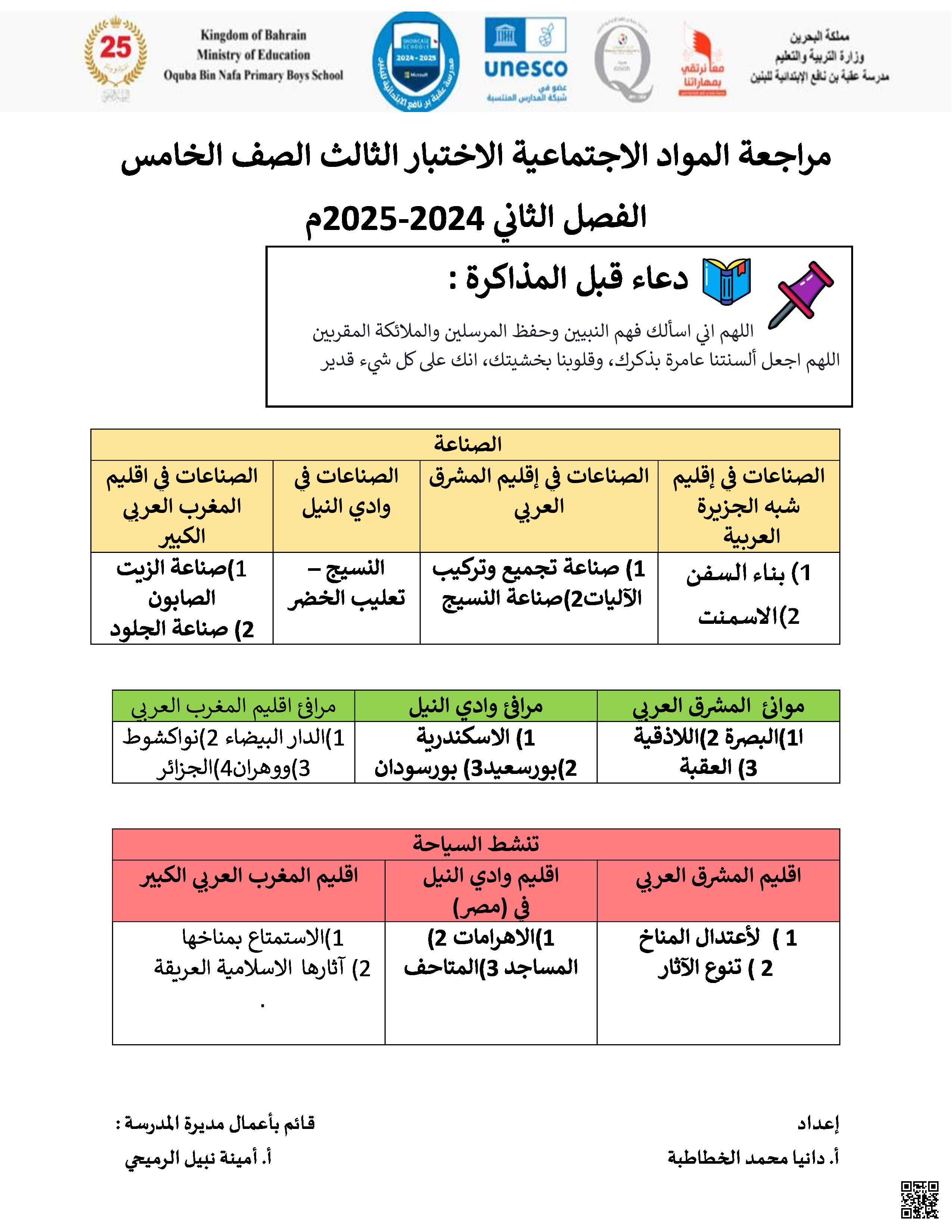 مراجعة الاختبار الثالث في المواد الاجتماعية - المواد الاجتماعية - الصف الصف الخامس - الفصل الفصل الثاني