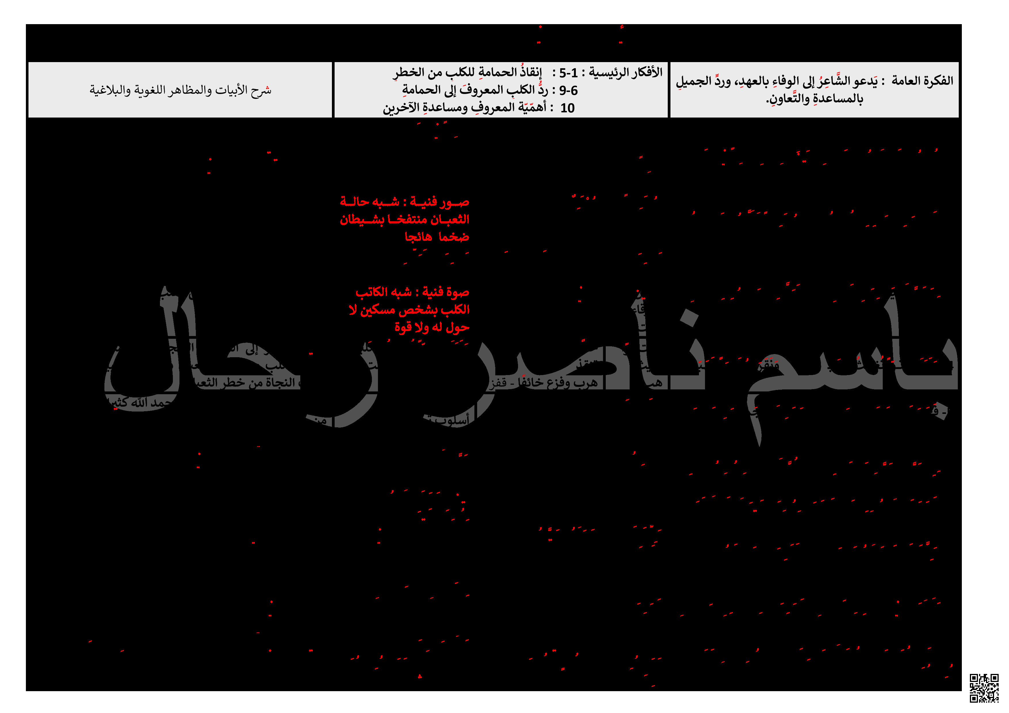 شرح وملخص قصيدة الكلب و الحمامة - لغة عربية - الصف الصف الخامس - الفصل الفصل الثاني