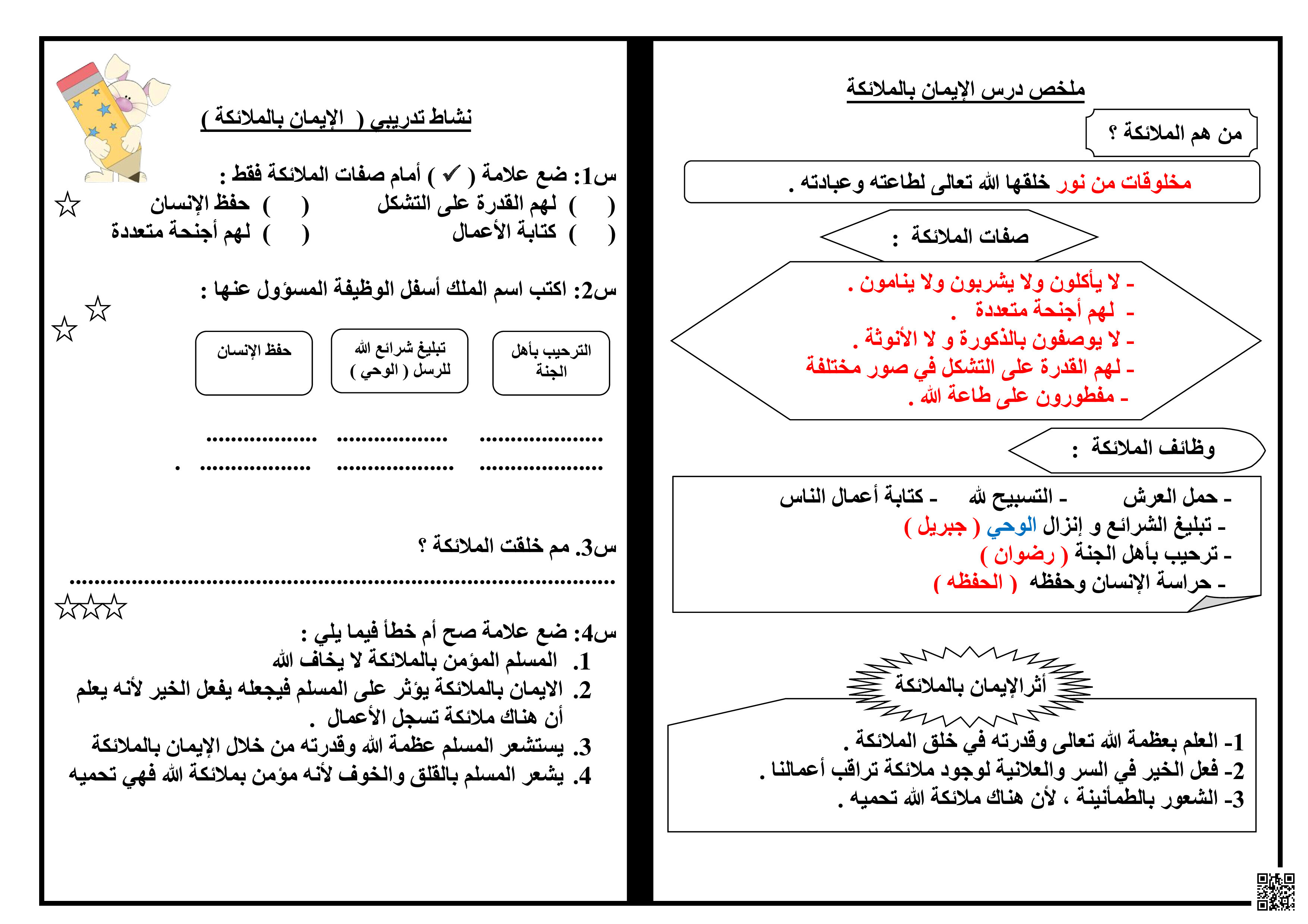 ملخص و مراجعة الاختبار الثاني دين - تربية اسلامية - الصف الصف الخامس - الفصل الفصل الثاني