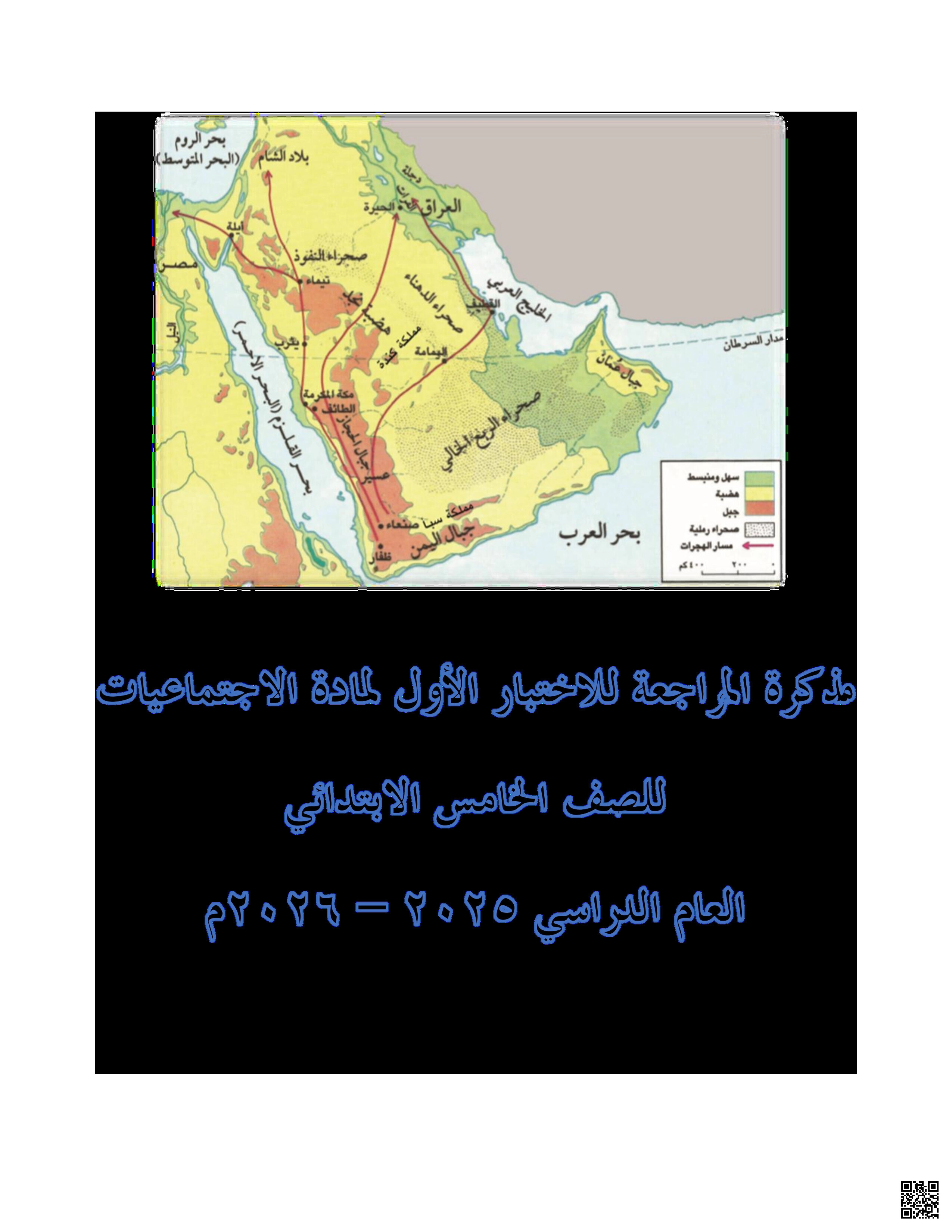 مذكرة مراجعة الاختبار الأول في المواد الاجتماعية - المواد الاجتماعية - الصف الصف الخامس - الفصل الفصل الثاني