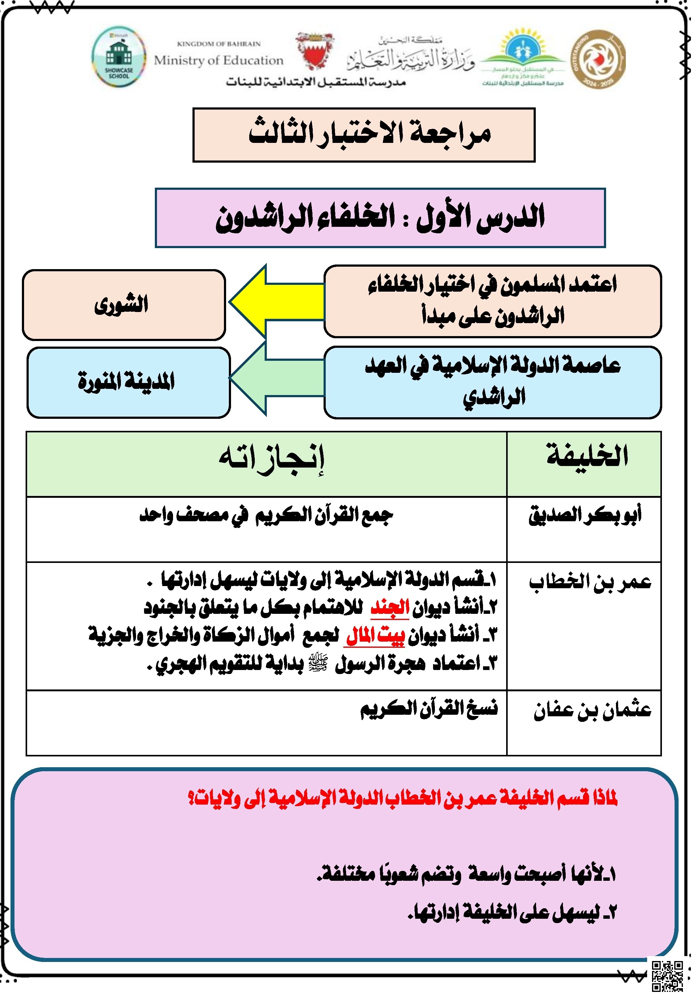 مراجعة الاختبار الثالث في المواد الاجتماعية لنهاية الفصل الأوّل - المواد الاجتماعية - الصف الصف الخامس - الفصل الفصل الأول