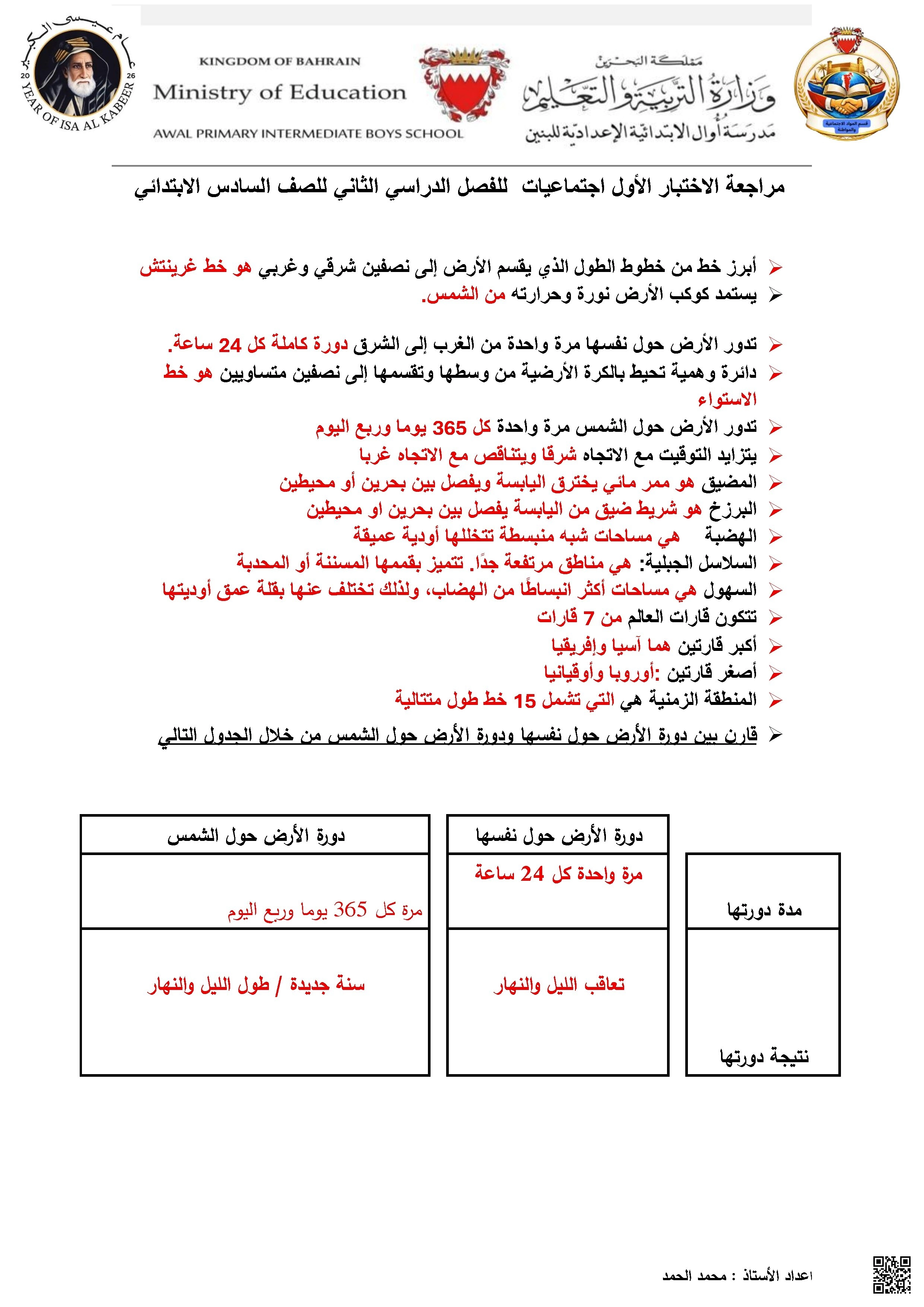 مراجعة الاختبار الأول محلولة