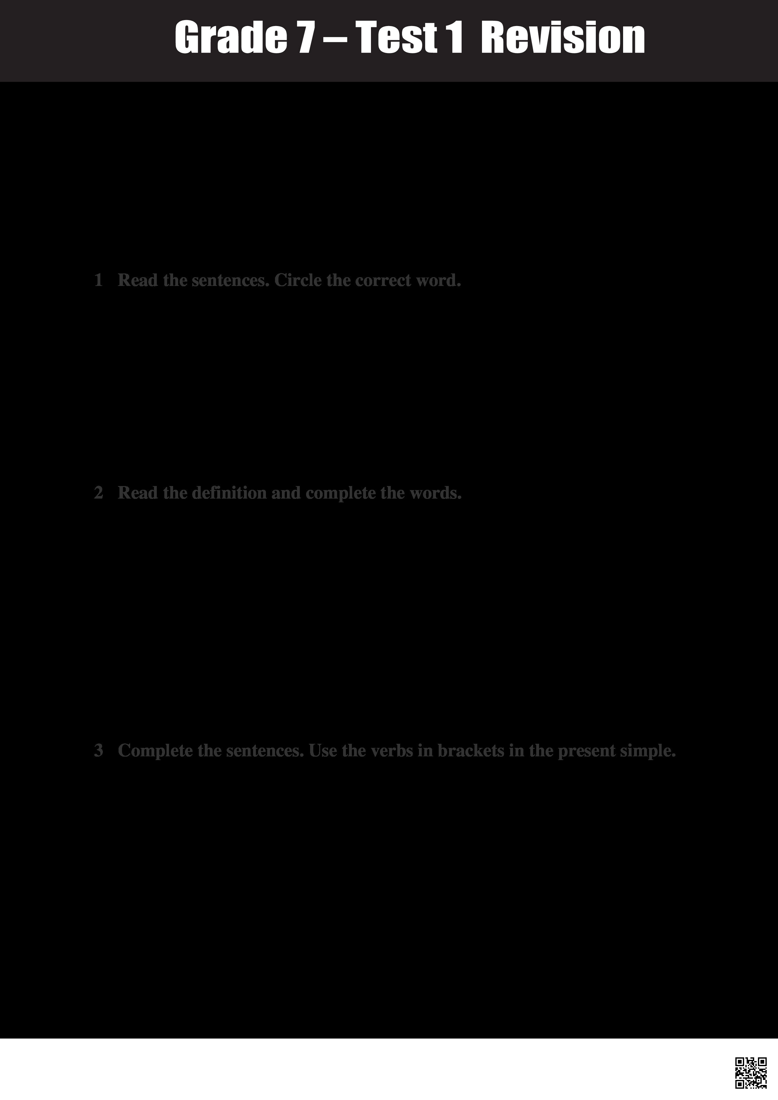 مراجعة اختبار الوحدة الأولى - لغة انجليزية - الصف الصف السابع - الفصل الفصل الثاني
