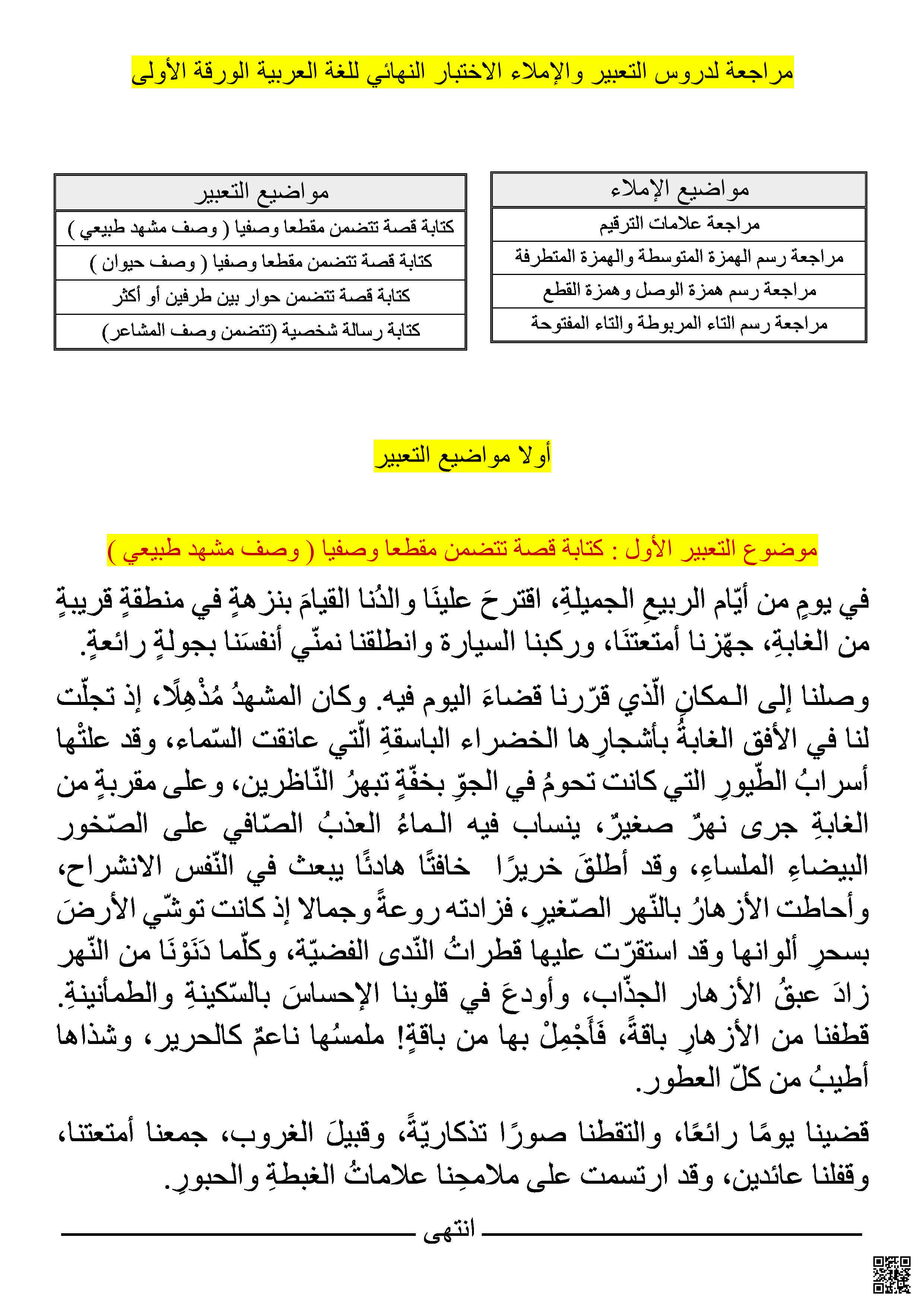 مراجعة للامتحان النهائي قواعد و تعبير وإملاء و خط - لغة عربية - الصف الصف الثامن - الفصل الفصل الثاني