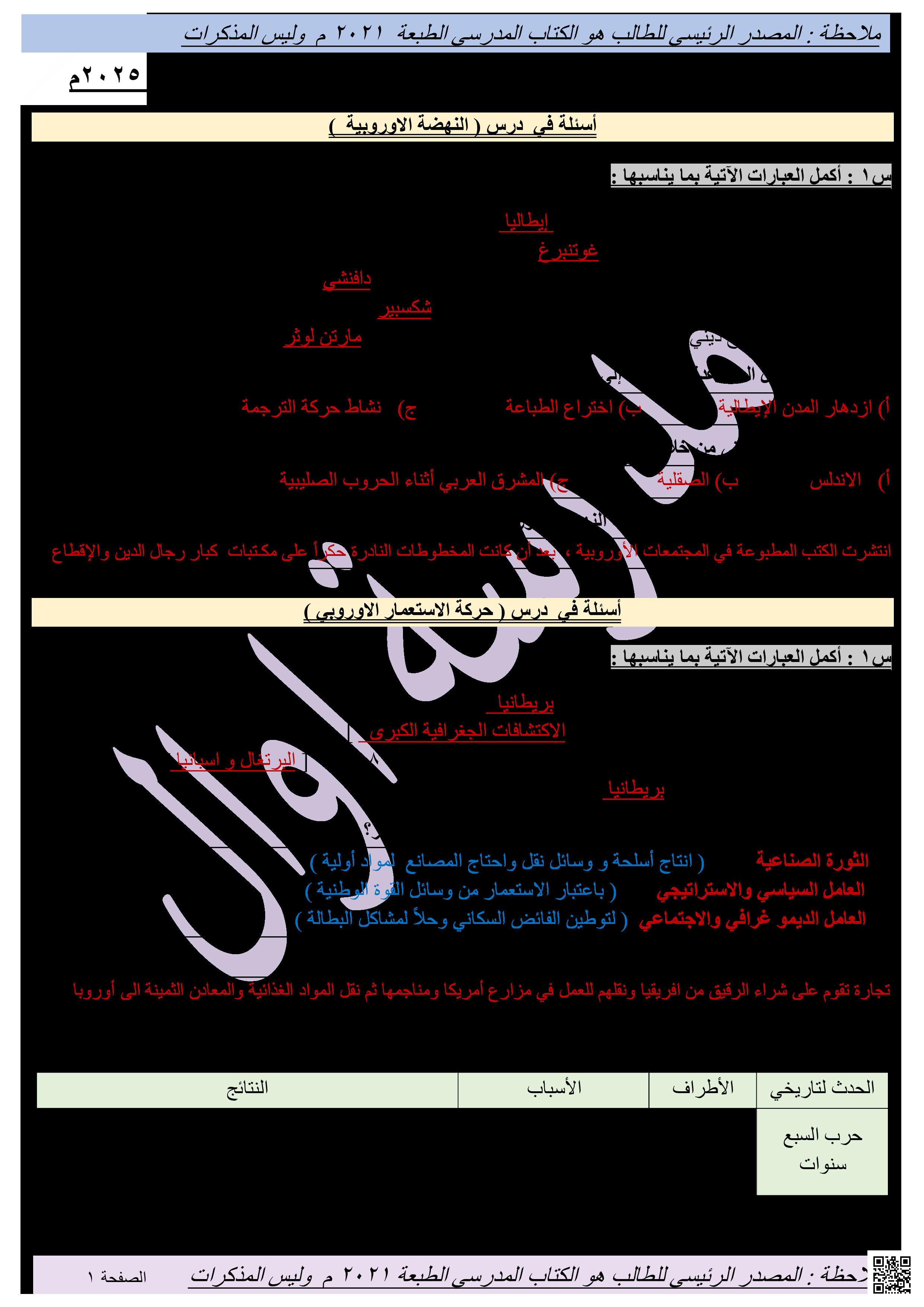 مذكرة الاجتماعيات نهاية الفصل الثاني - المواد الاجتماعية - الصف الصف التاسع - الفصل الفصل الثاني